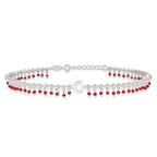Sterling Silver Red Beads and Heart 10 inch Plus 1 inch Extender - Total 11 inch Anklet