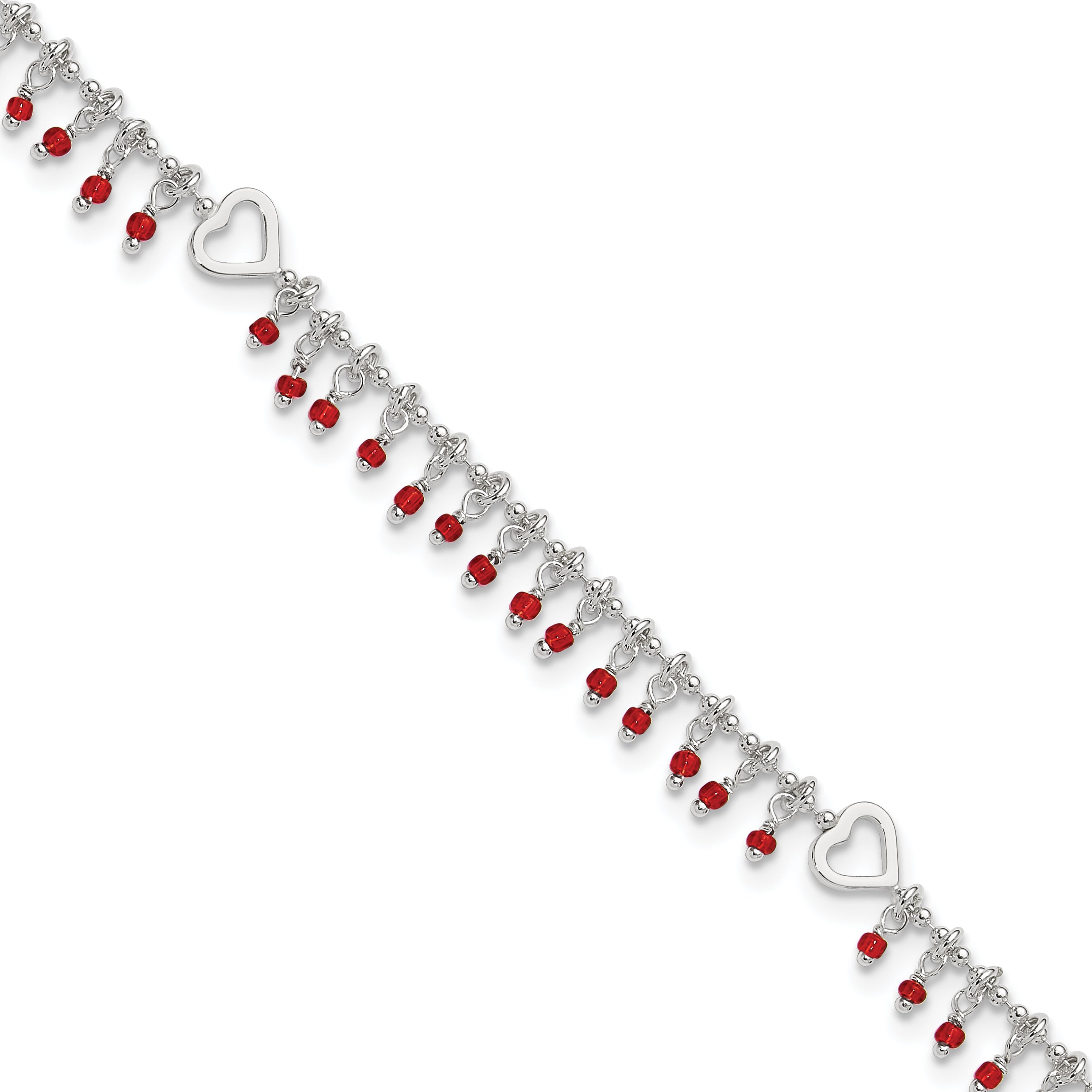 Sterling Silver Red Beads and Heart 10 inch Plus 1 inch Extender - Total 11 inch Anklet Main image