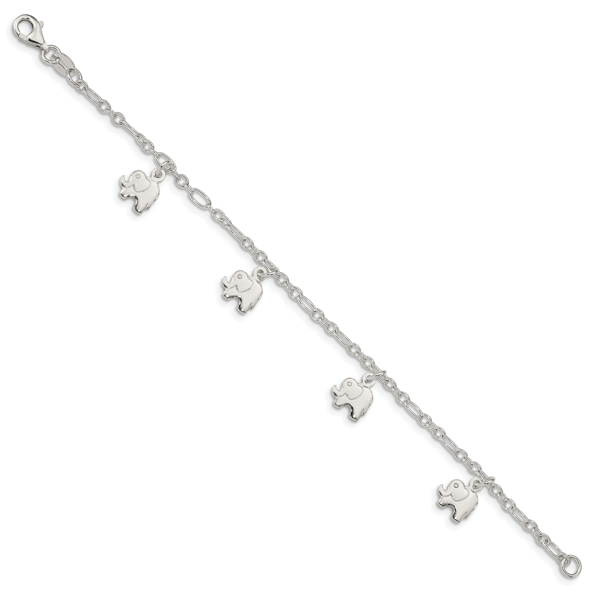 Sterling Silver Polished Elephants with 1in ext. Children's Bracelet