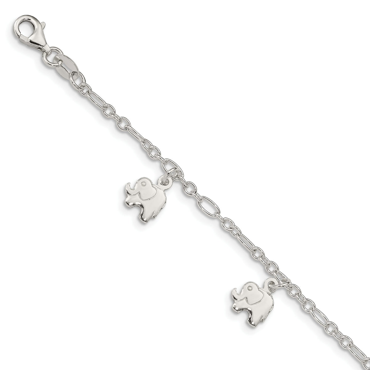 Elephants Bracelet in Sterling Silver, 10mm with Extender, 5 Inch - Sophia Jewelers Main image