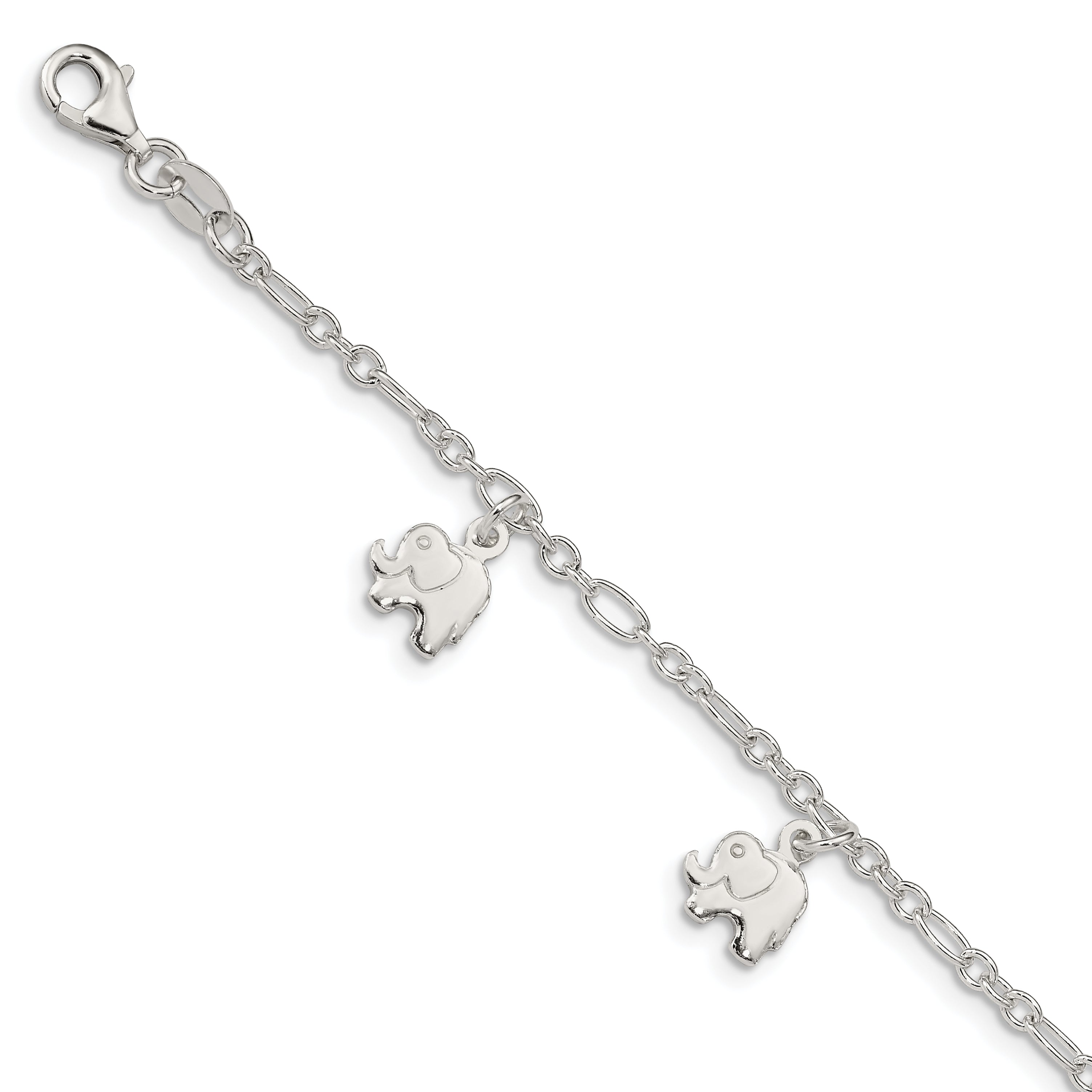 Sterling Silver Polished Elephants with 1in ext. Children's Bracelet Main image