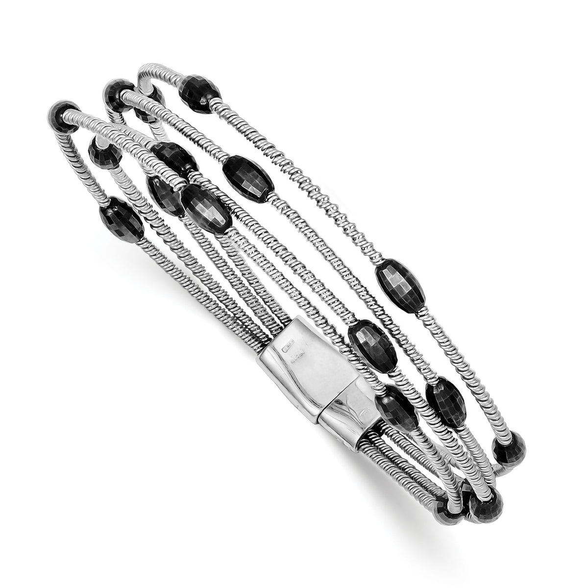 Black Ruthenium-Plated Bead Slide Bangle in Sterling Silver, 7.5 Inch - Sophia Jewelers Main image