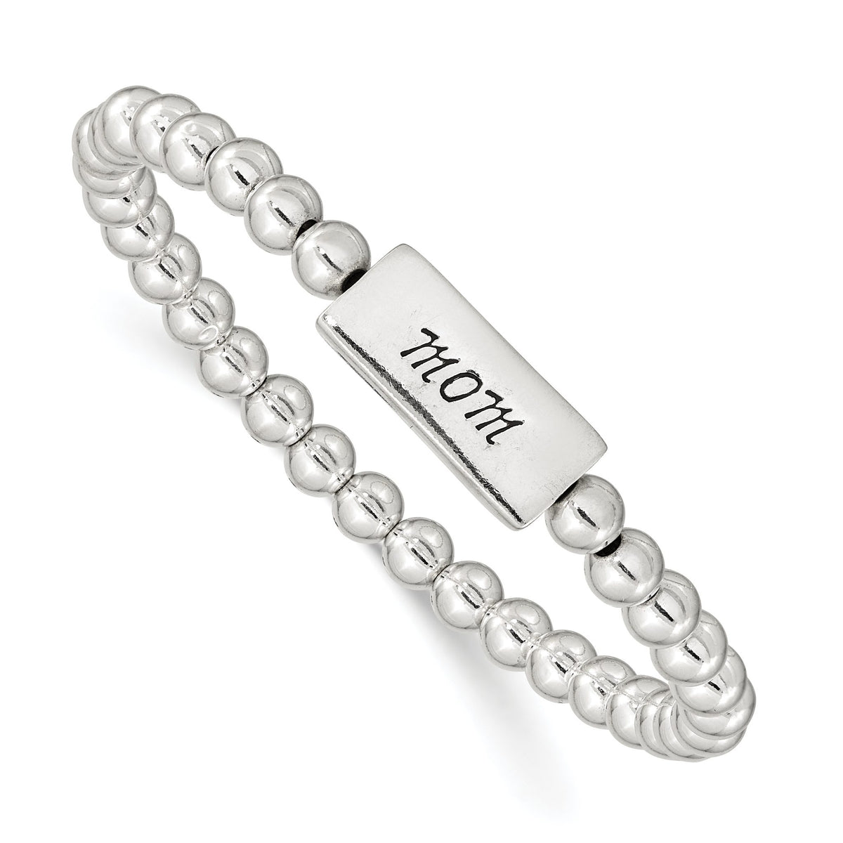Enameled Mom Beaded Bracelet in Sterling Silver, 6mm Stretch - Sophia Jewelers Main image