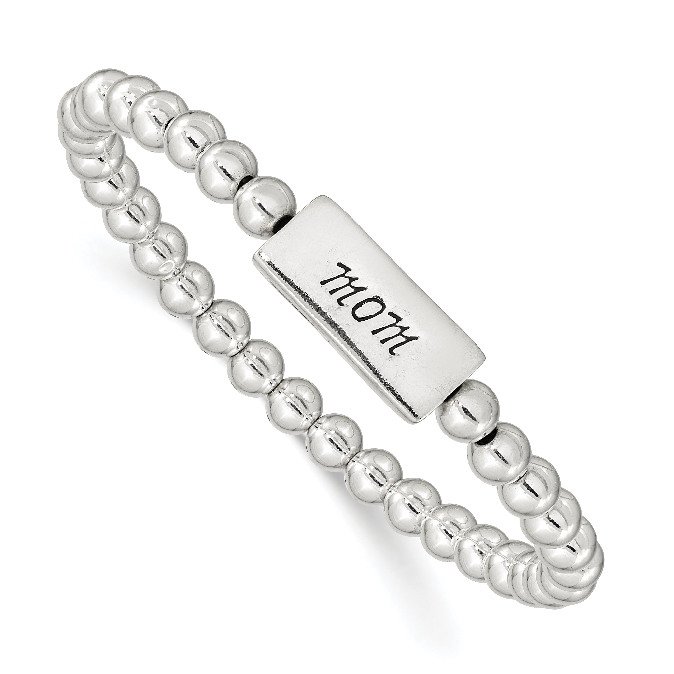 Sterling Silver Enameled MOM Stretch Bracelet Main image