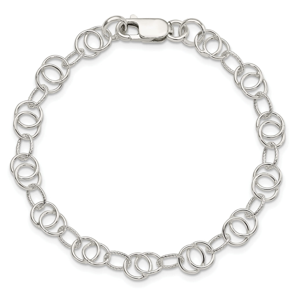 Fancy Link Bracelet in Sterling Silver, 7mm Textured, 7.5 Inch - Sophia Jewelers