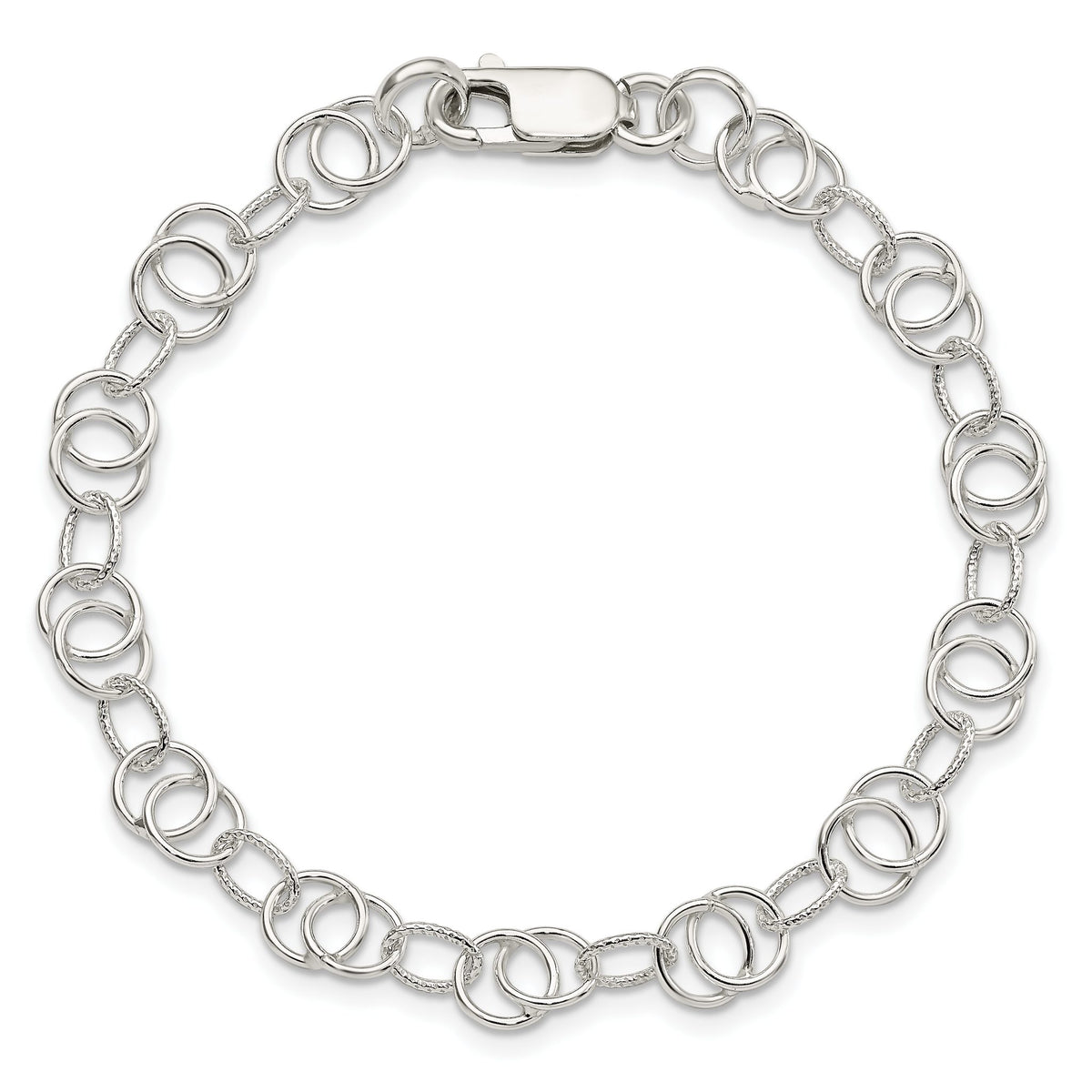Fancy Link Bracelet in Sterling Silver, 7mm Textured, 7.5 Inch - Sophia Jewelers