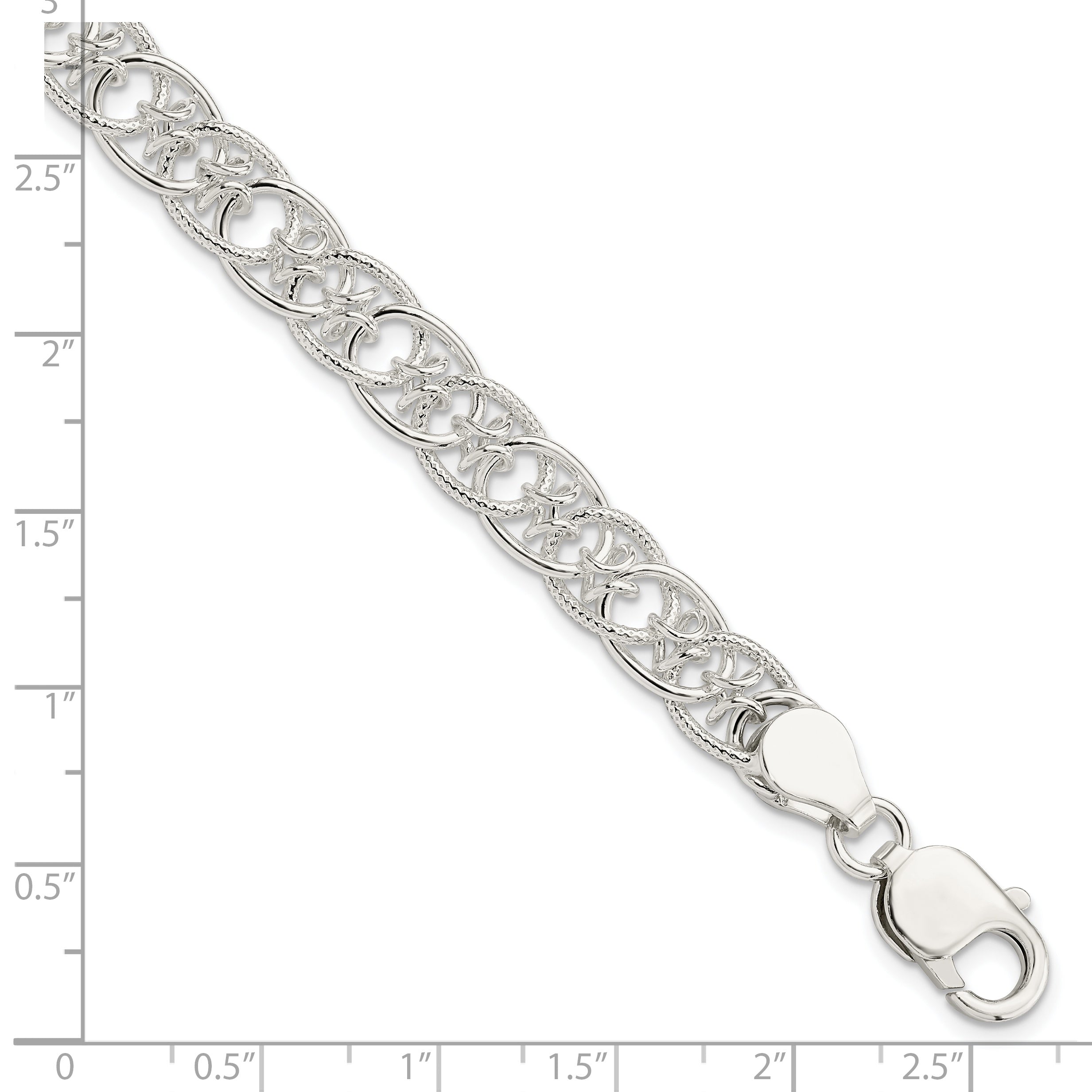 Sterling Silver Polished and Textured Fancy Bracelet