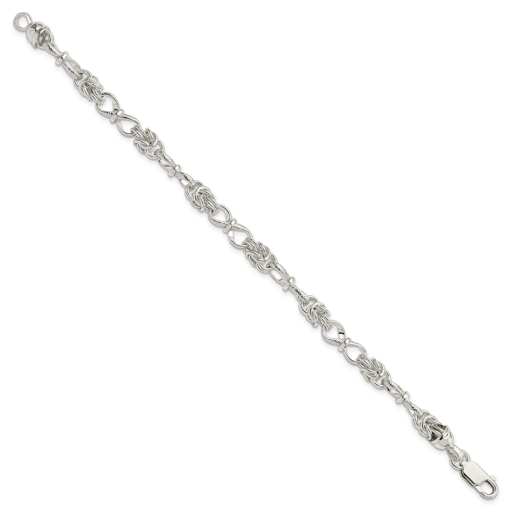 Sterling Silver Polished and Textured Fancy Bracelet