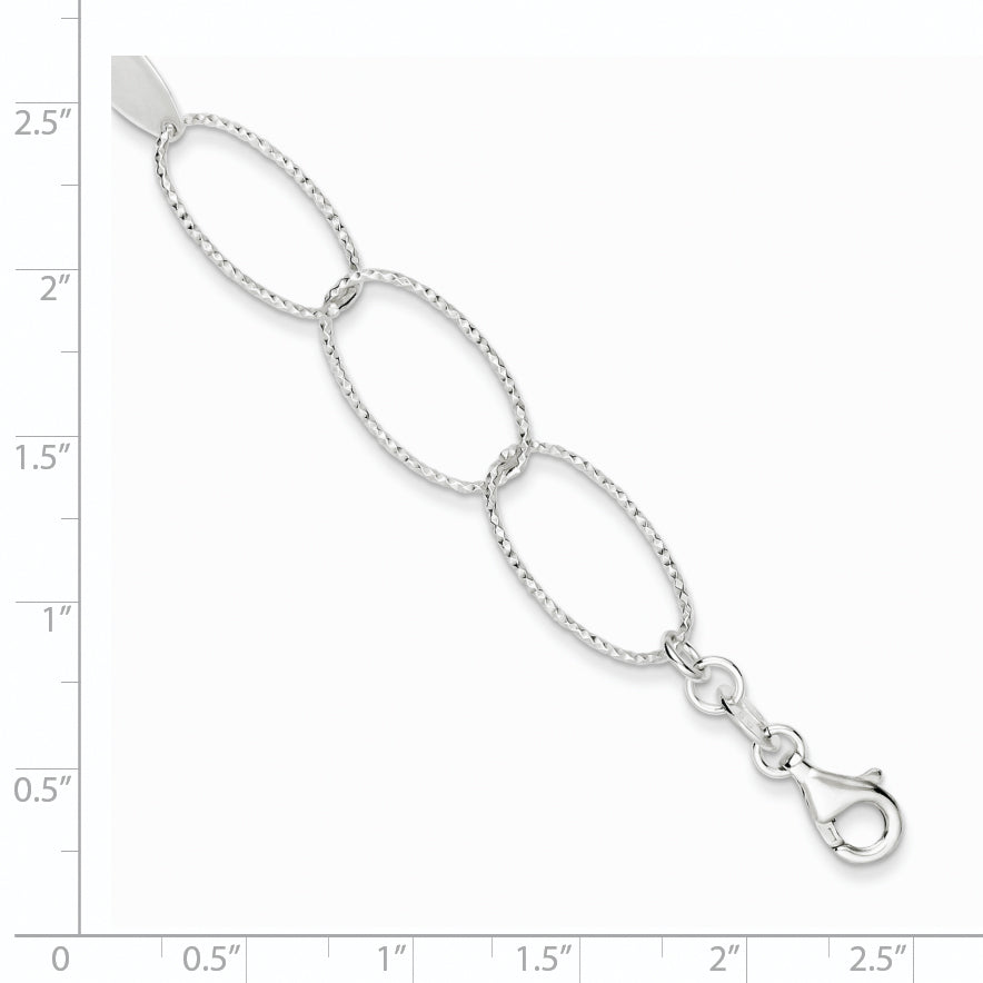 Sterling Silver Polished and Textured Oval Link Bracelet