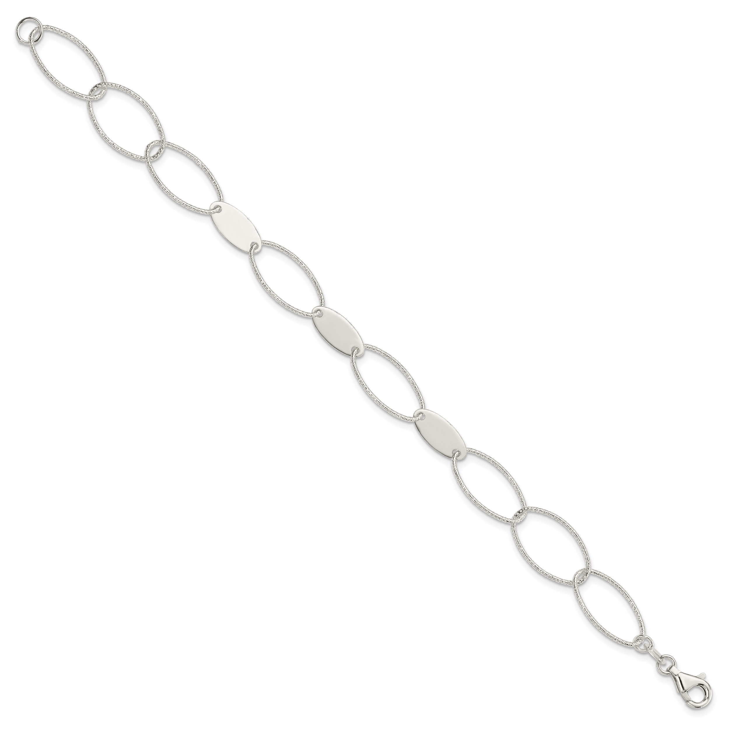 Sterling Silver Polished and Textured Oval Link Bracelet Secondary image