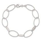 Sterling Silver Polished and Textured Oval Link Bracelet