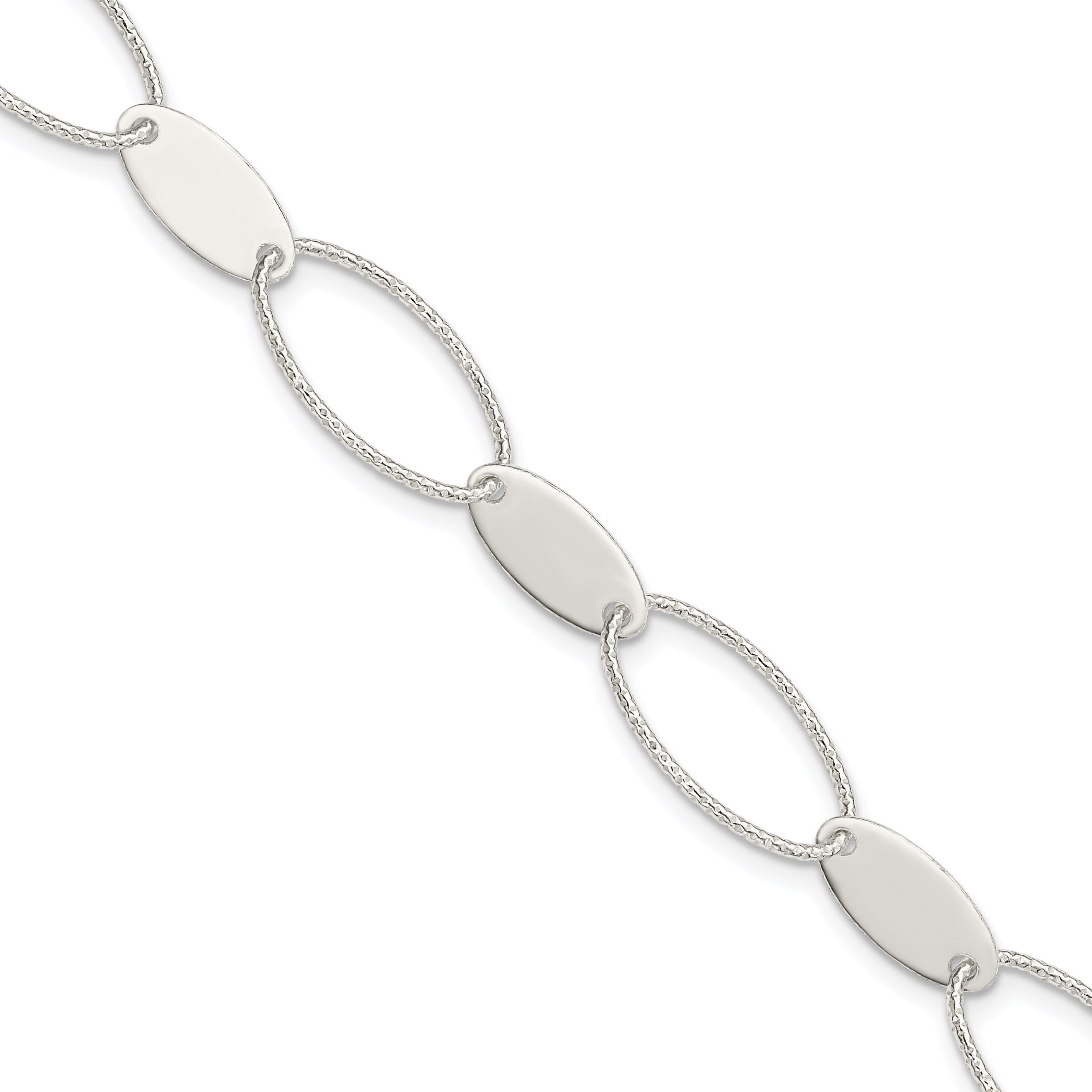 Sterling Silver Polished and Textured Oval Link Bracelet Main image