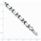 Sterling Silver Rhodium Polished and Brushed X's and Hearts Bracelet