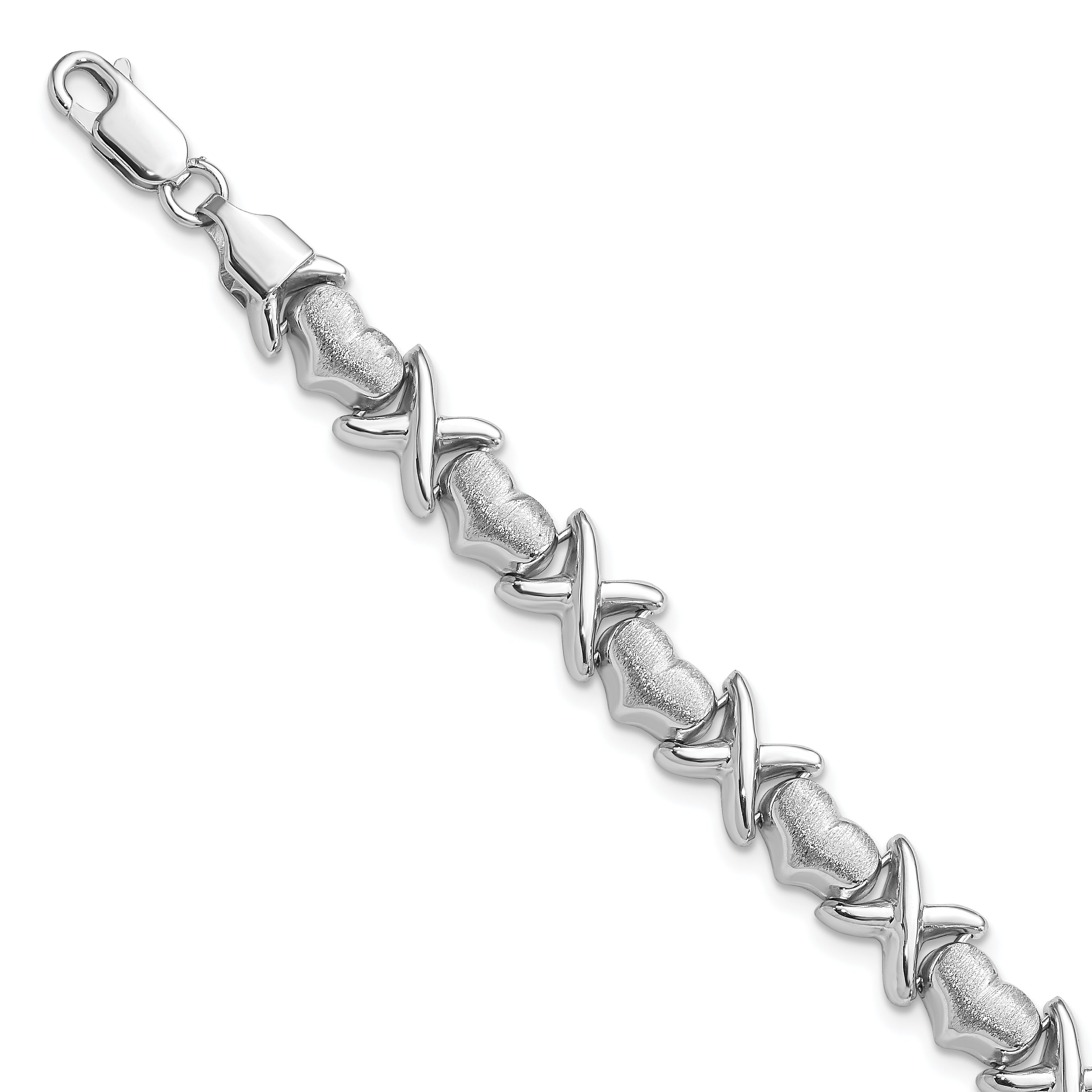 Sterling Silver Rhodium Polished and Brushed X's and Hearts Bracelet Main image