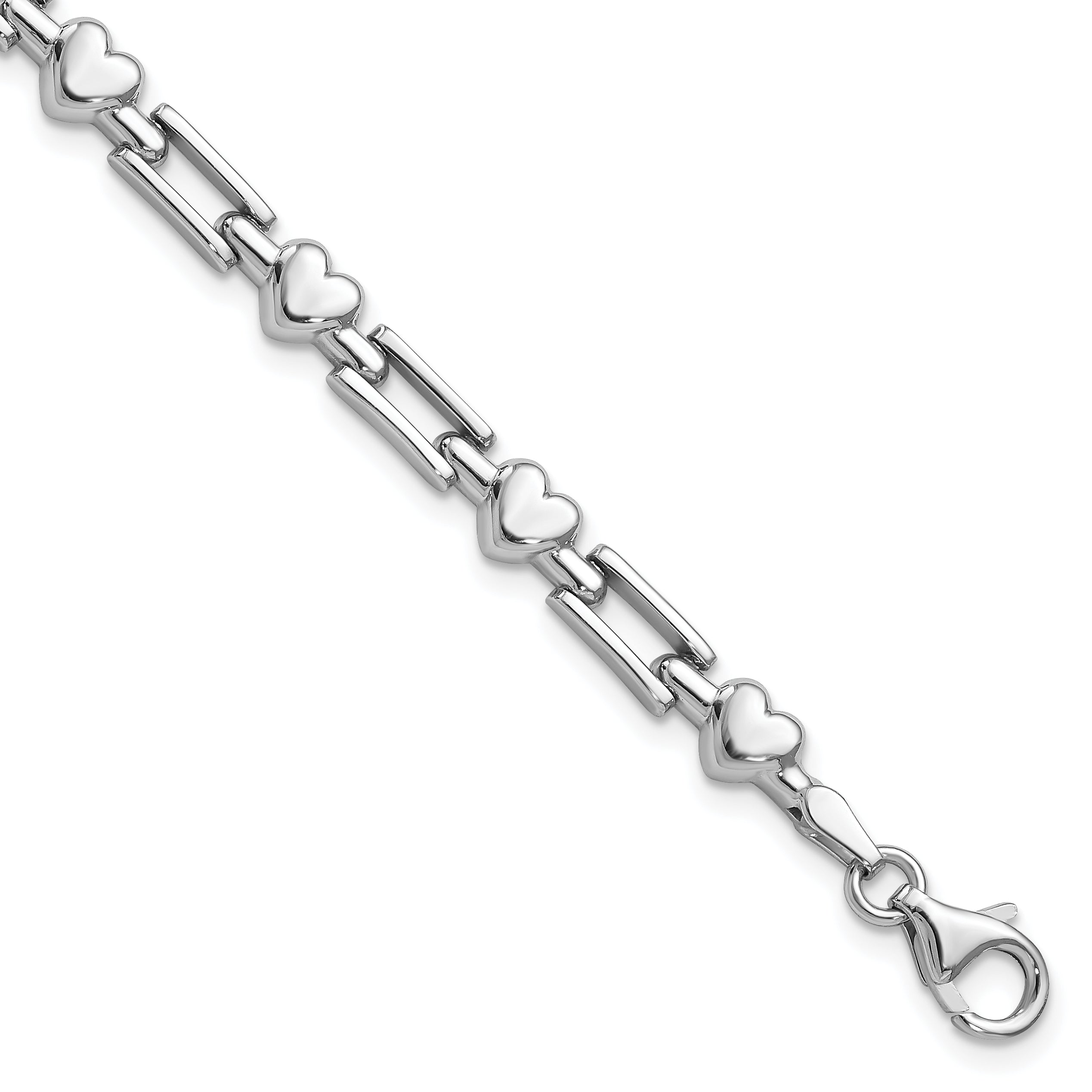 Sterling Silver Rhodium Polished Hearts and Squares Bracelet Main image