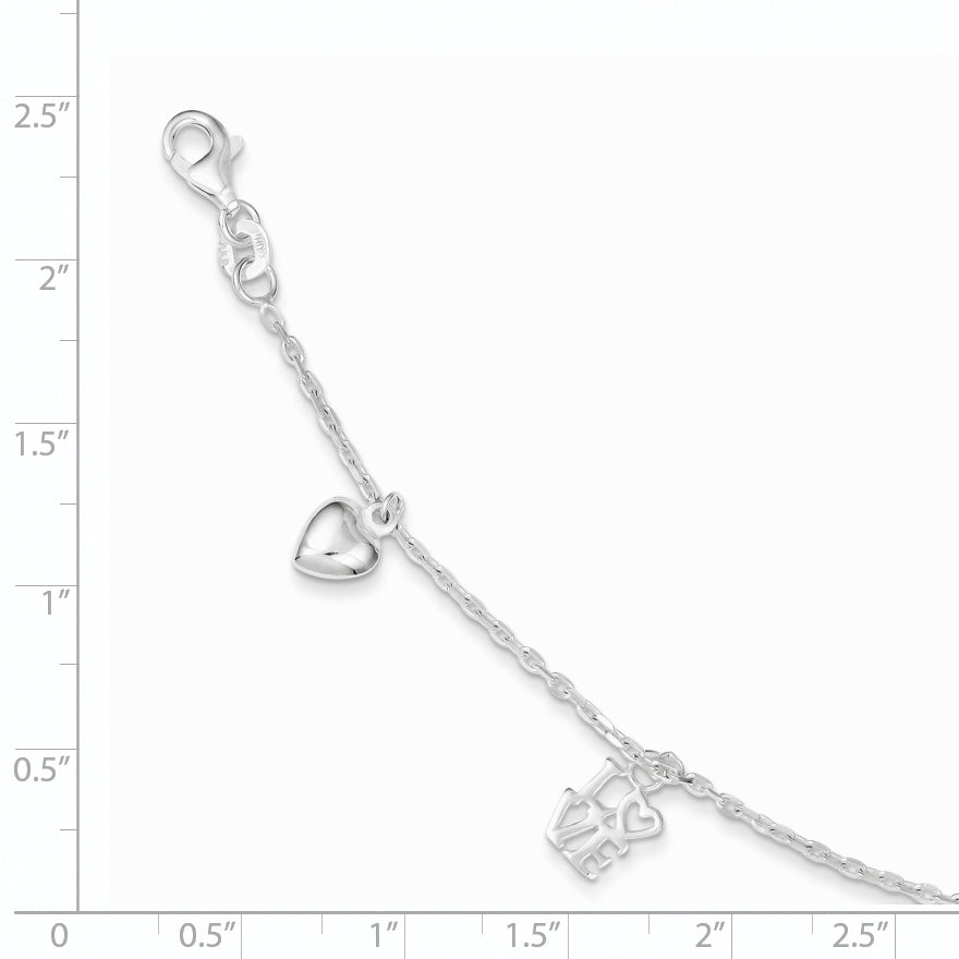 Sterling Silver Heart and LOVE Charm Bracelet