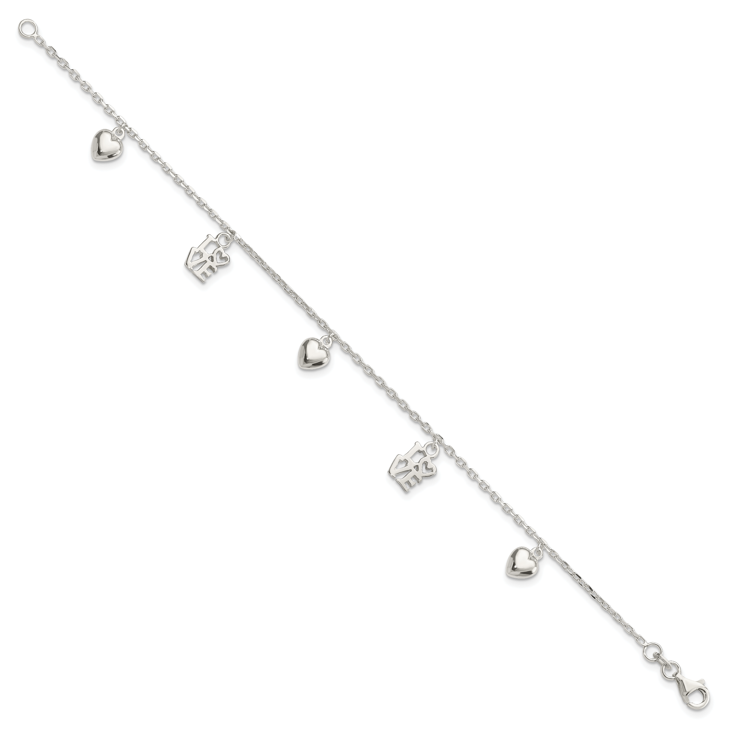 Sterling Silver Heart and LOVE Charm Bracelet Secondary image