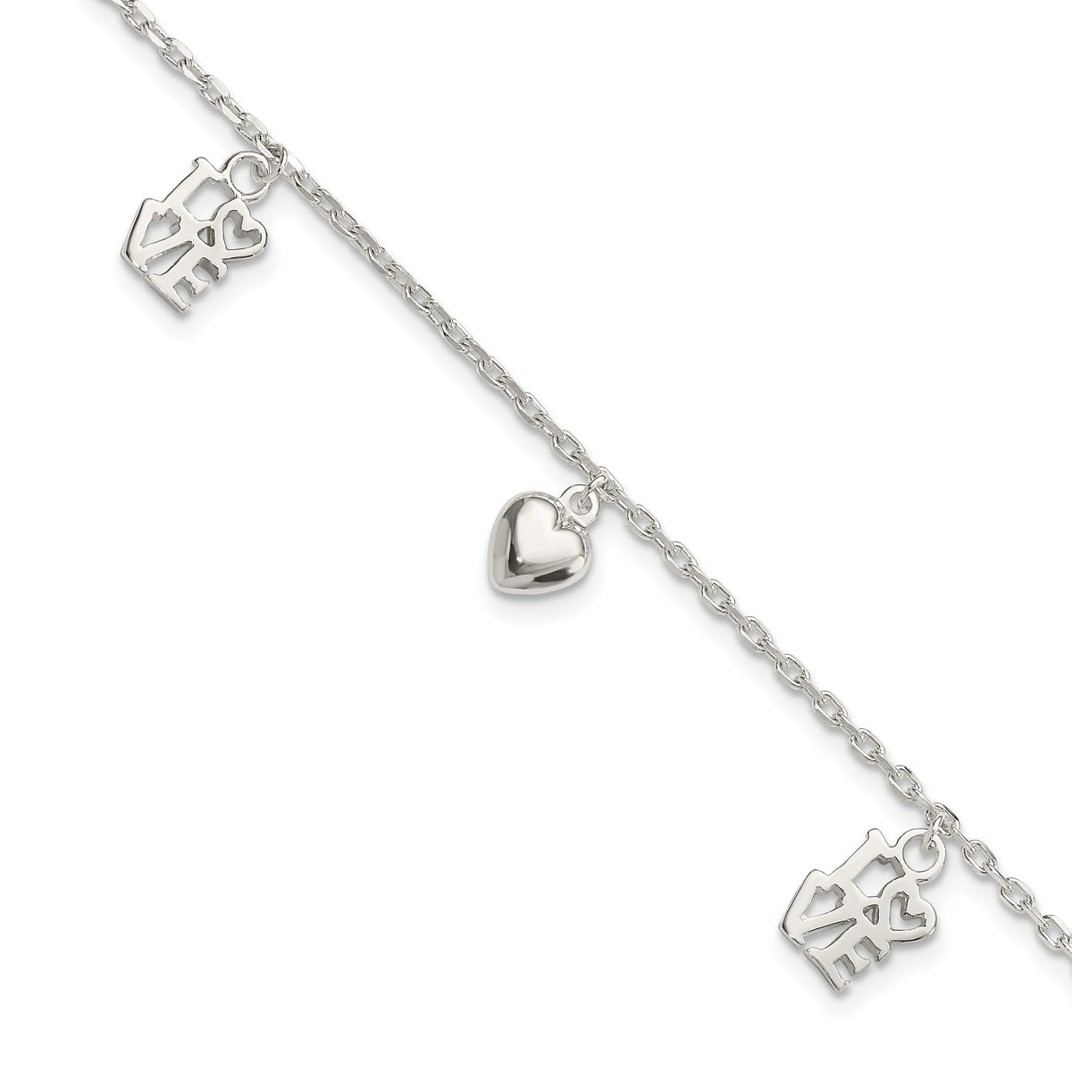 Heart & Love Charm Bracelet in Sterling Silver, 7mm, 7.5 Inch - Sophia Jewelers Main image