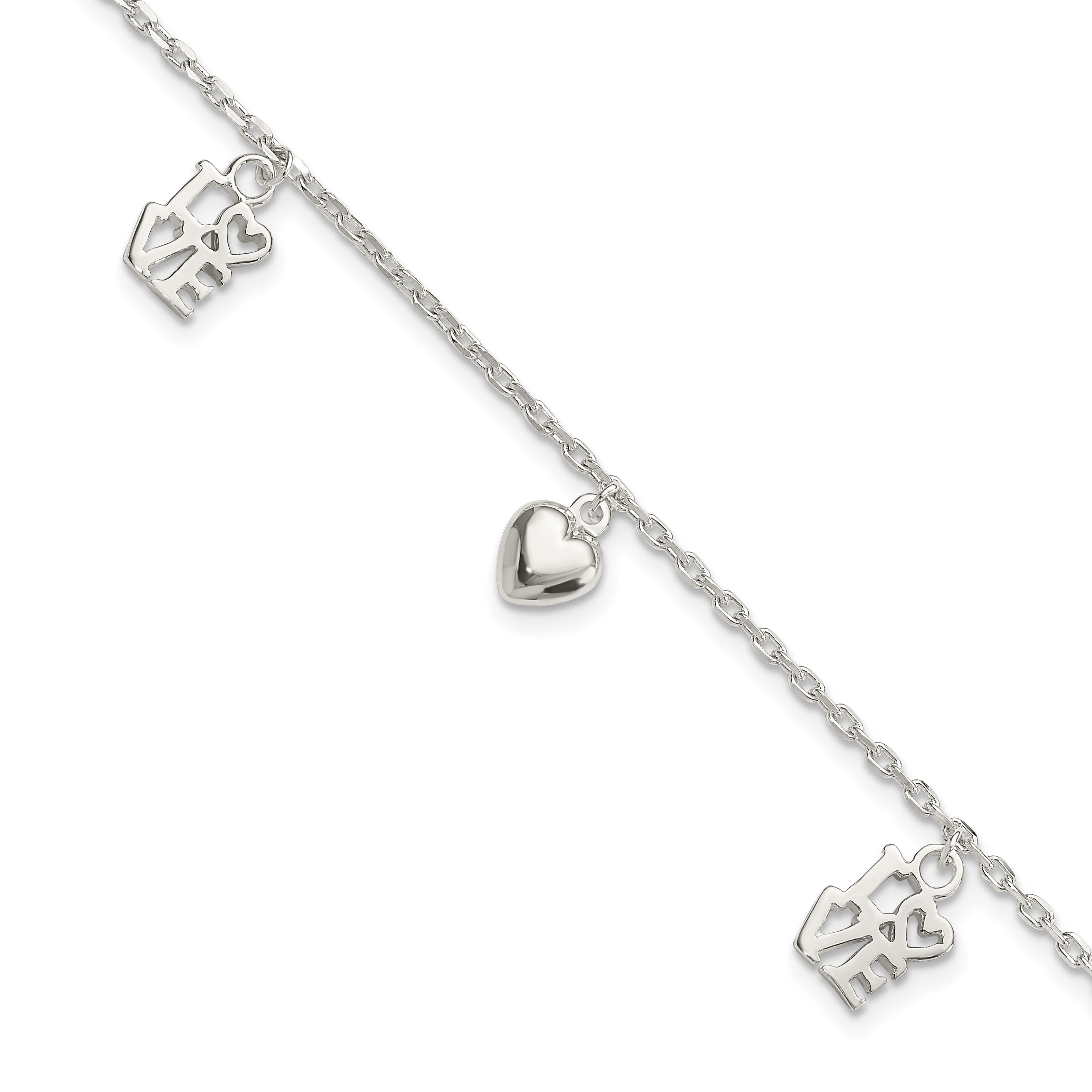 Sterling Silver Heart and LOVE Charm Bracelet Main image