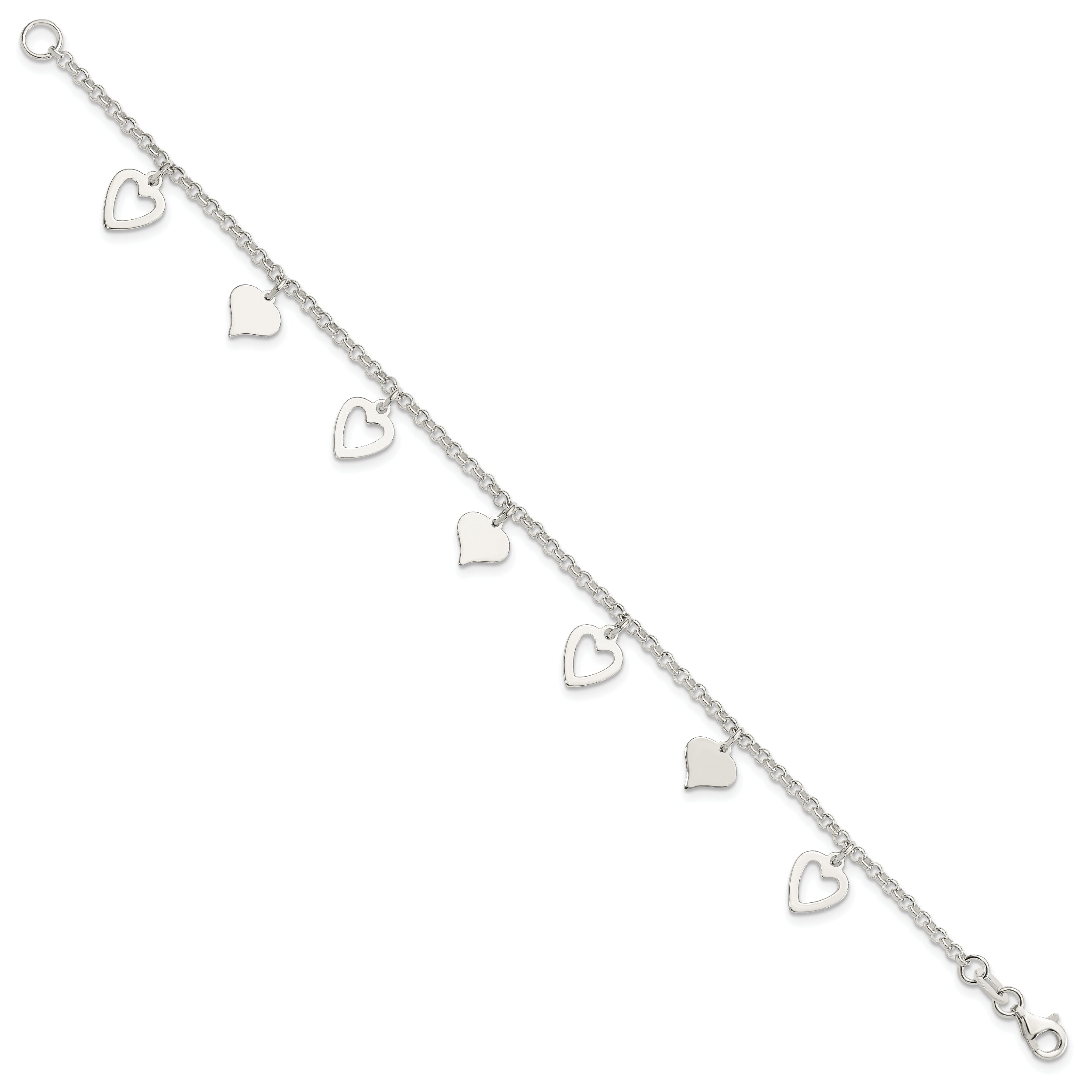 Sterling Silver Polished Heart Bracelet