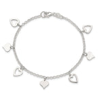 Sterling Silver Polished Heart Charms 7.5 inch Bracelet