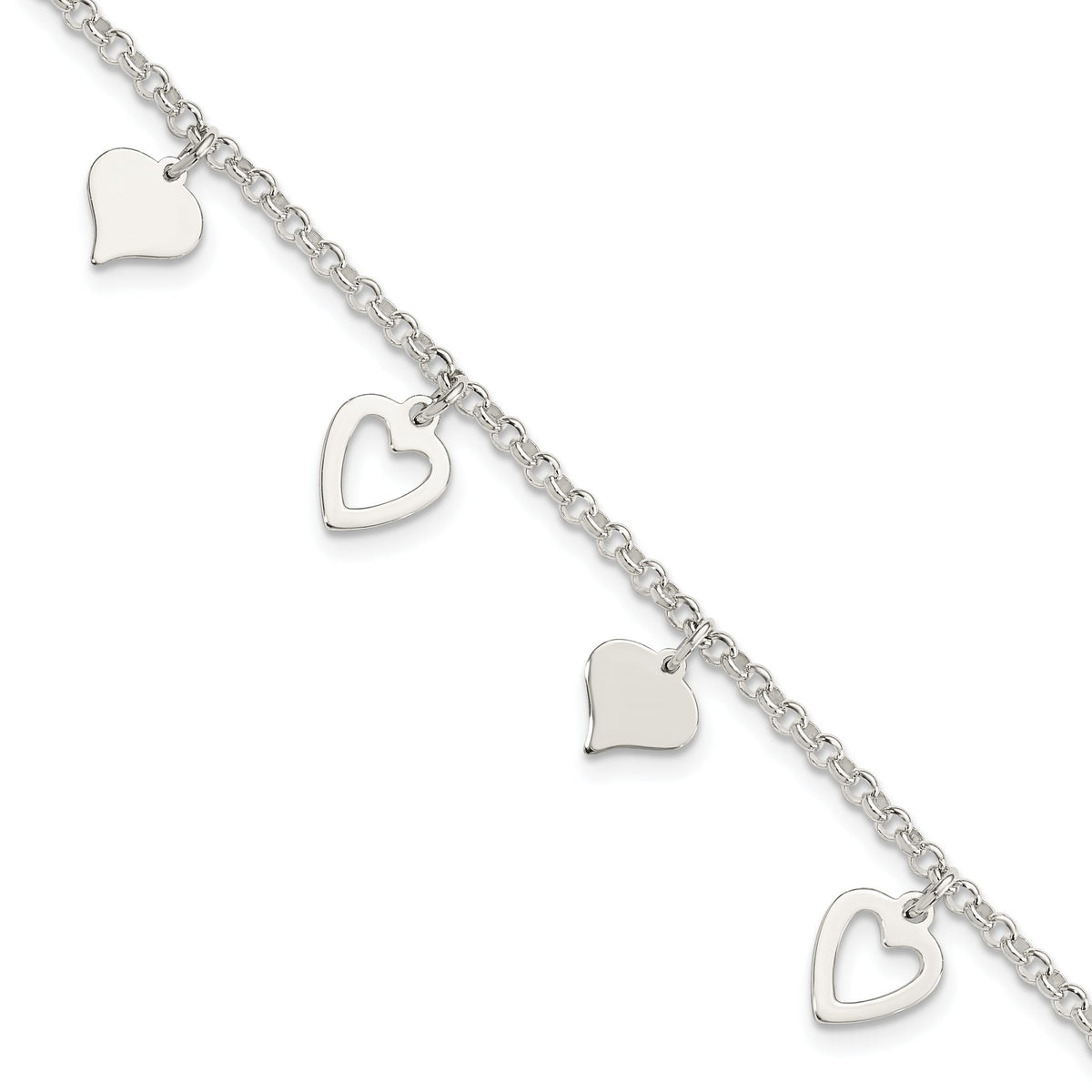 Heart Station Bracelet in Sterling Silver, 2mm, 7.5 Inch - Sophia Jewelers Main image