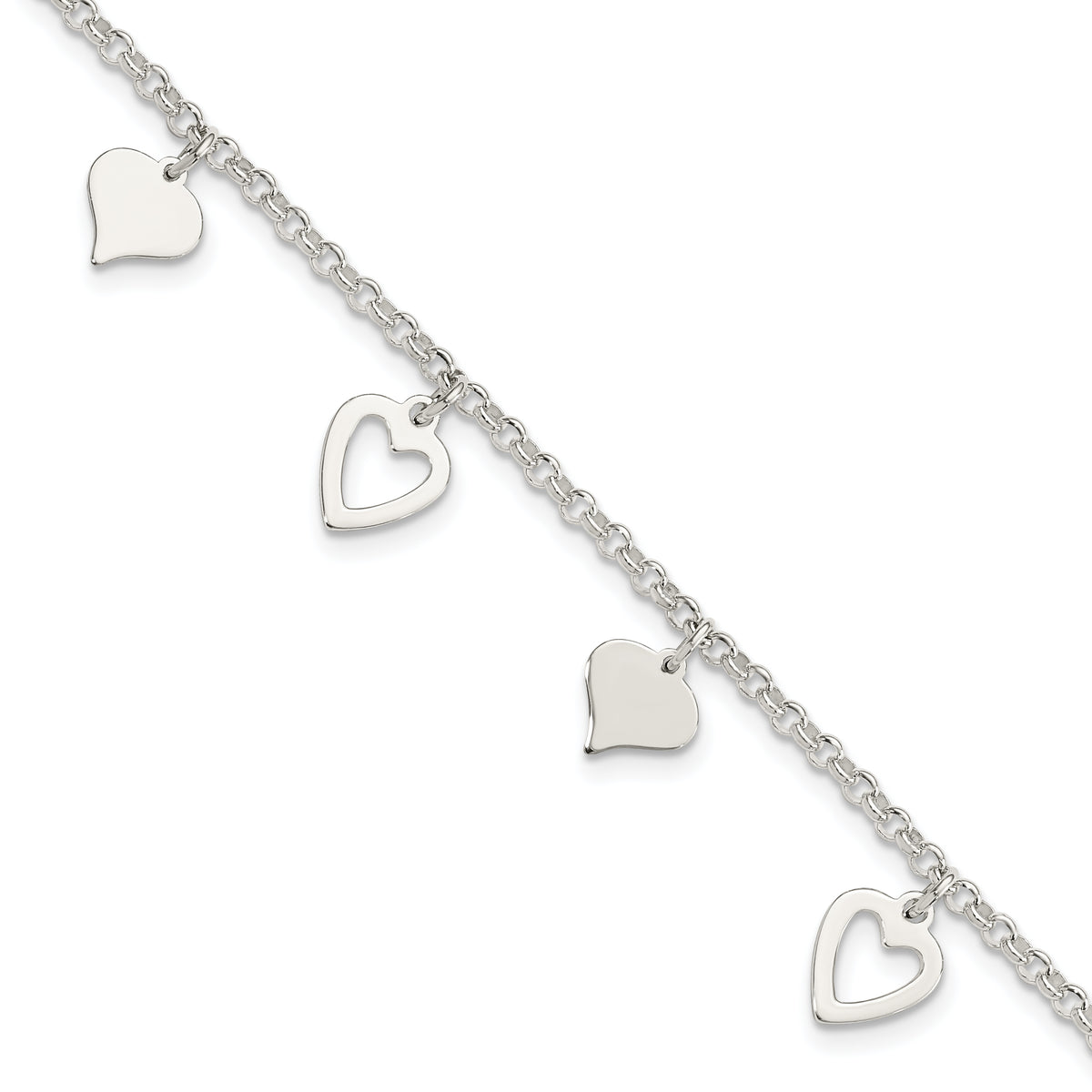 Sterling Silver Polished Heart Bracelet
