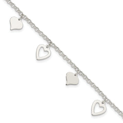 Sterling Silver Polished Heart Bracelet