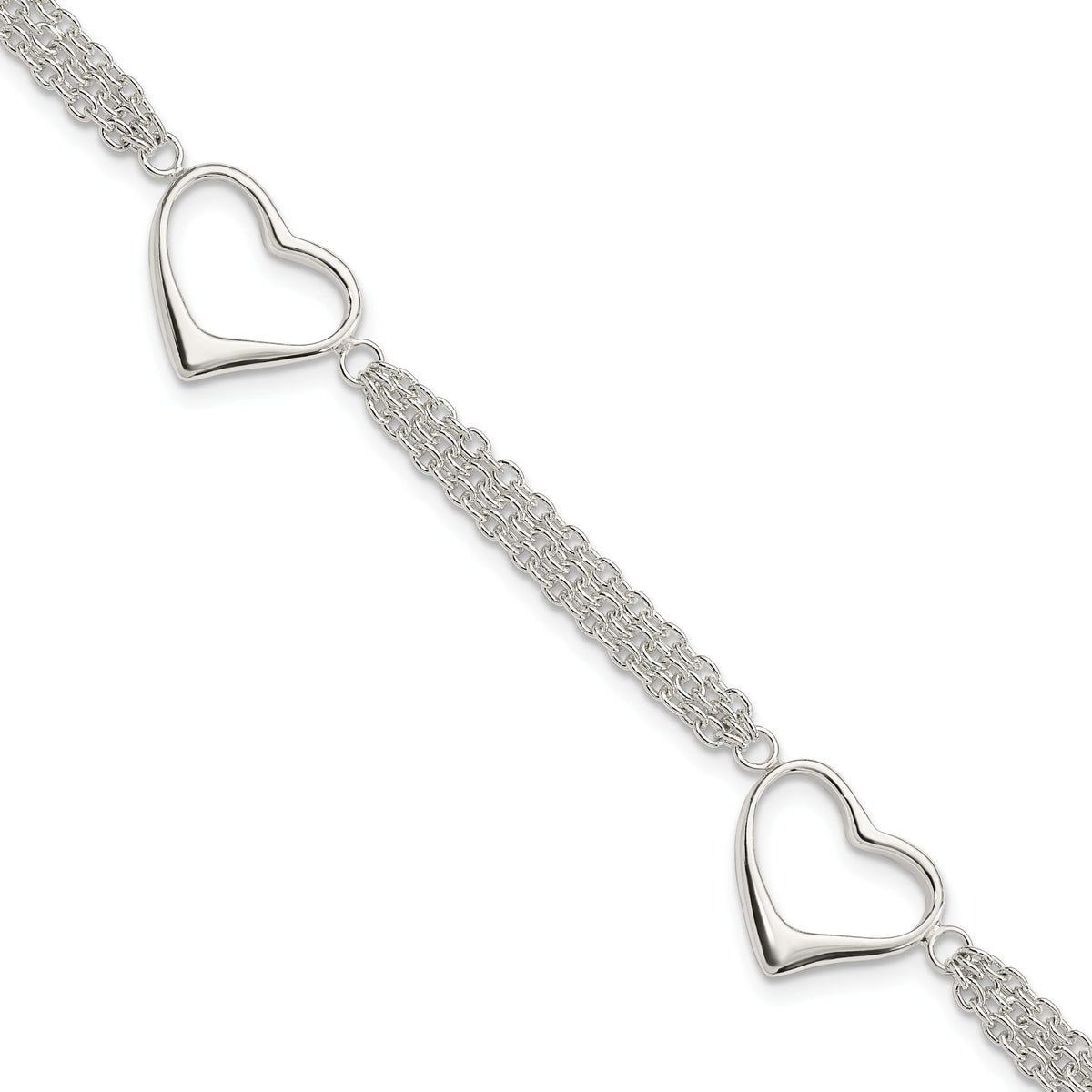 Heart Station Bracelet in Sterling Silver, 4mm, 7.5 Inch - Sophia Jewelers Main image