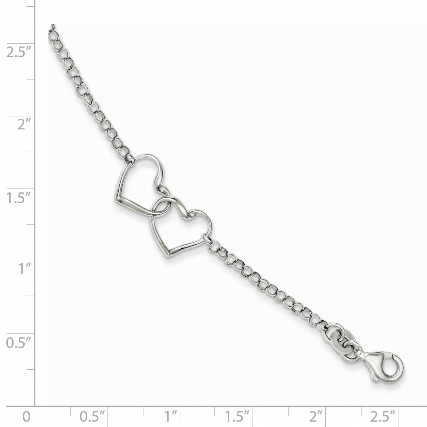 Sterling Silver Rhodium Plated Heart Bracelet