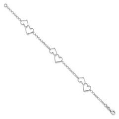 Sterling Silver Rhodium Plated Heart Bracelet