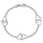 Sterling Silver Rhodium Plated Heart Bracelet