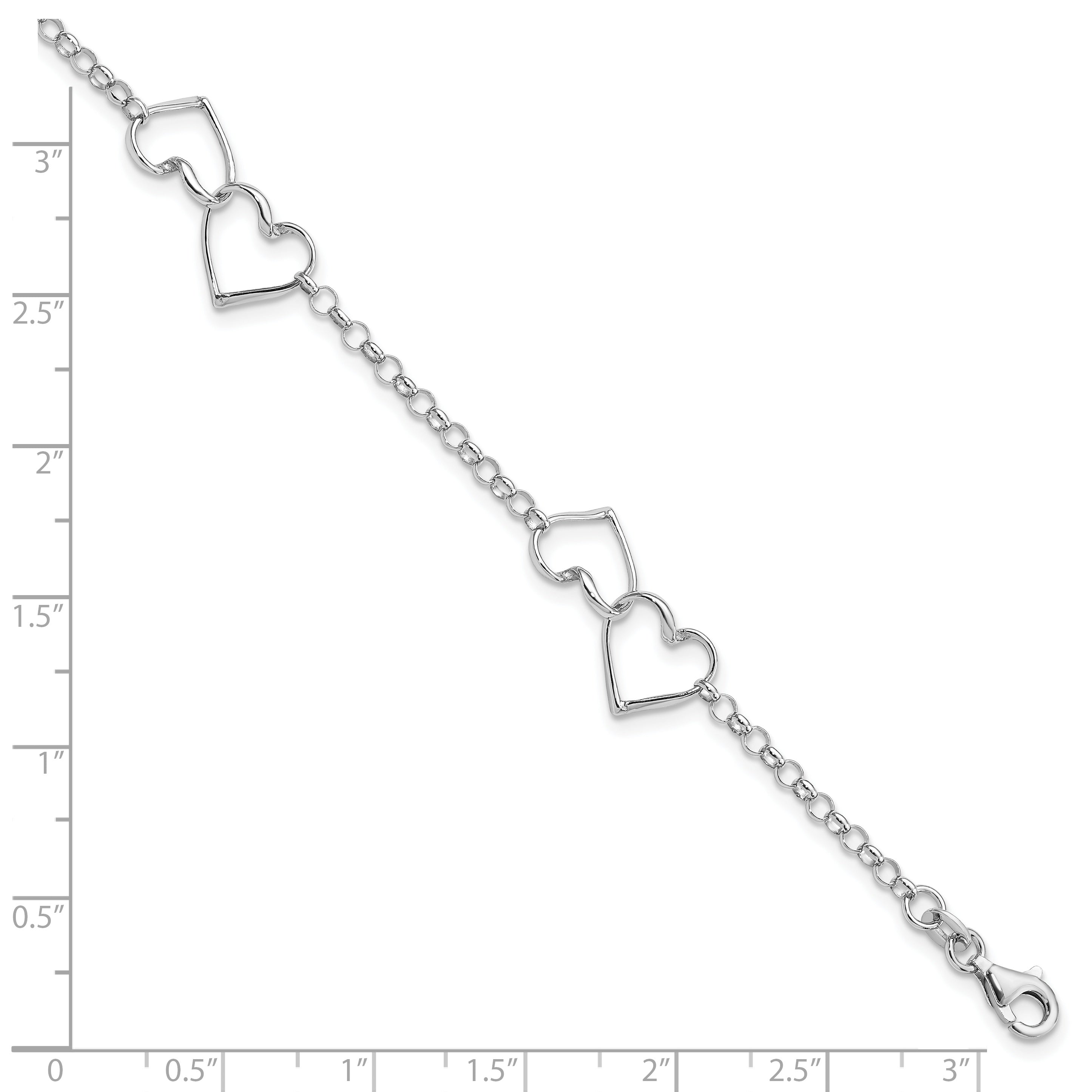 Sterling Silver Rhodium Plated Heart Bracelet