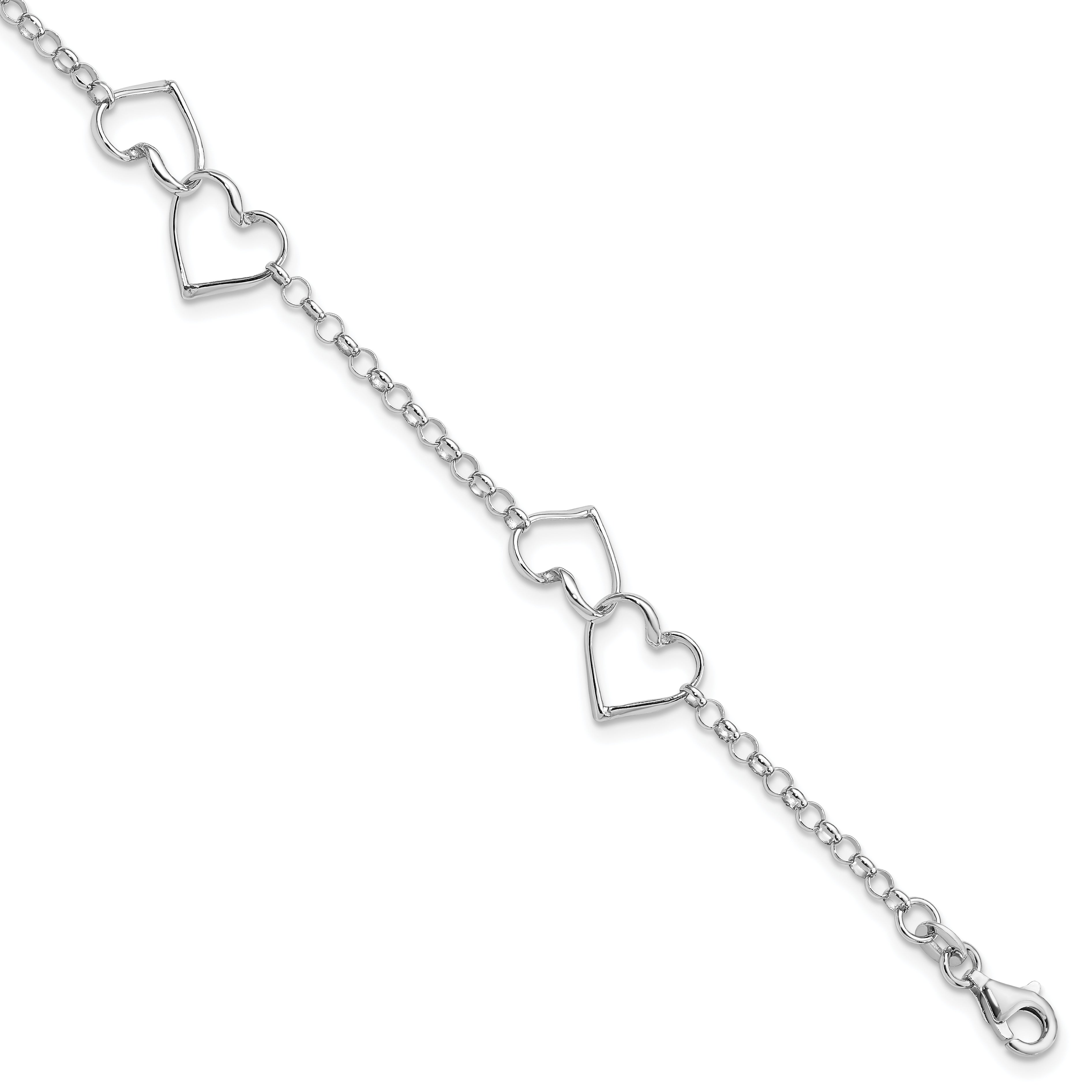 Sterling Silver Rhodium Plated Heart Bracelet Main image