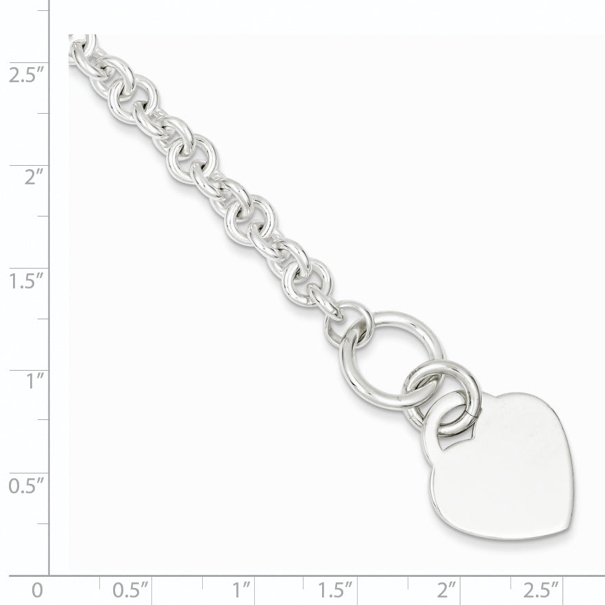 Sterling Silver Polished Engraveable Heart Bracelet