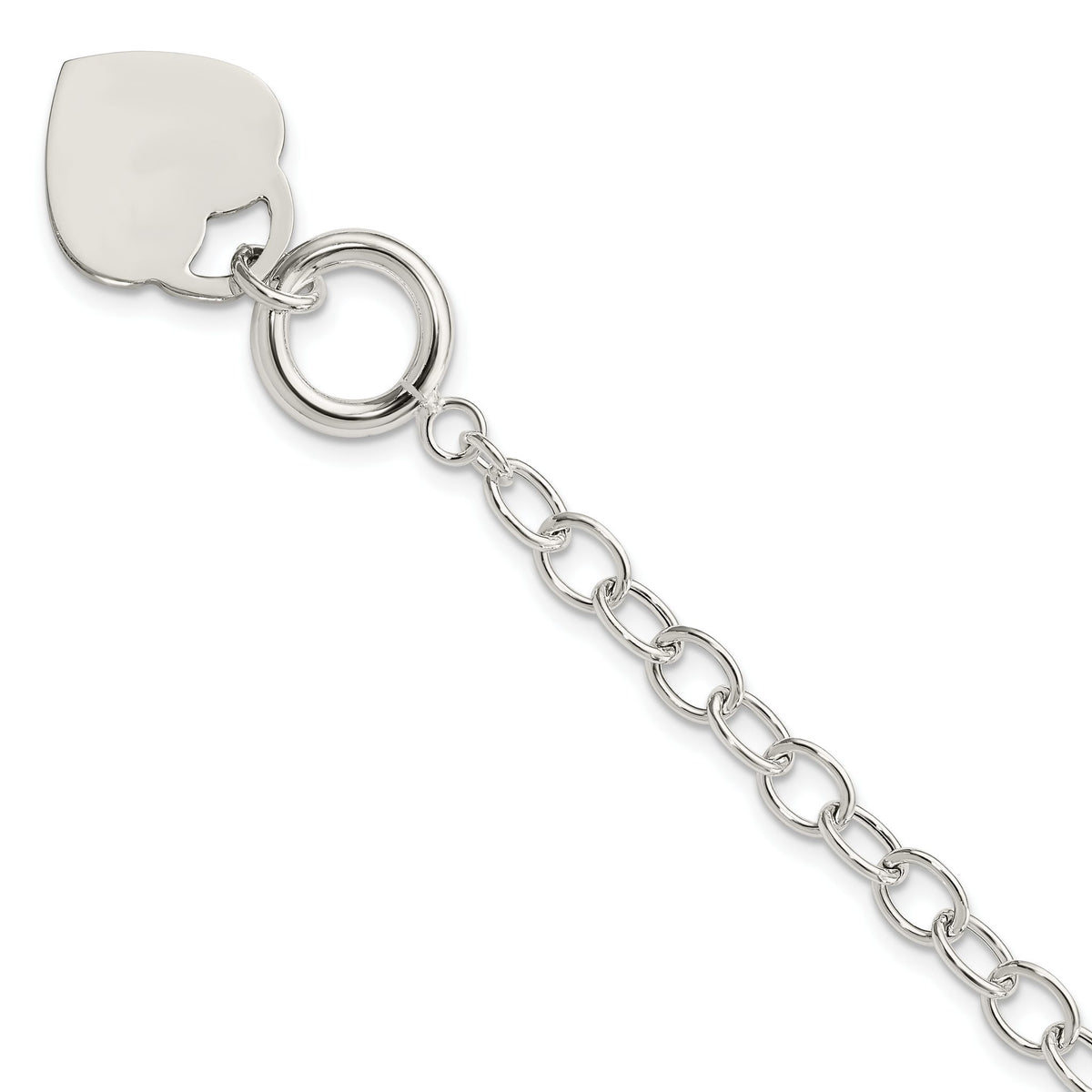 Sterling Silver Oval Link Engraveable Heart Bracelet - Sophia Jewelers Main image