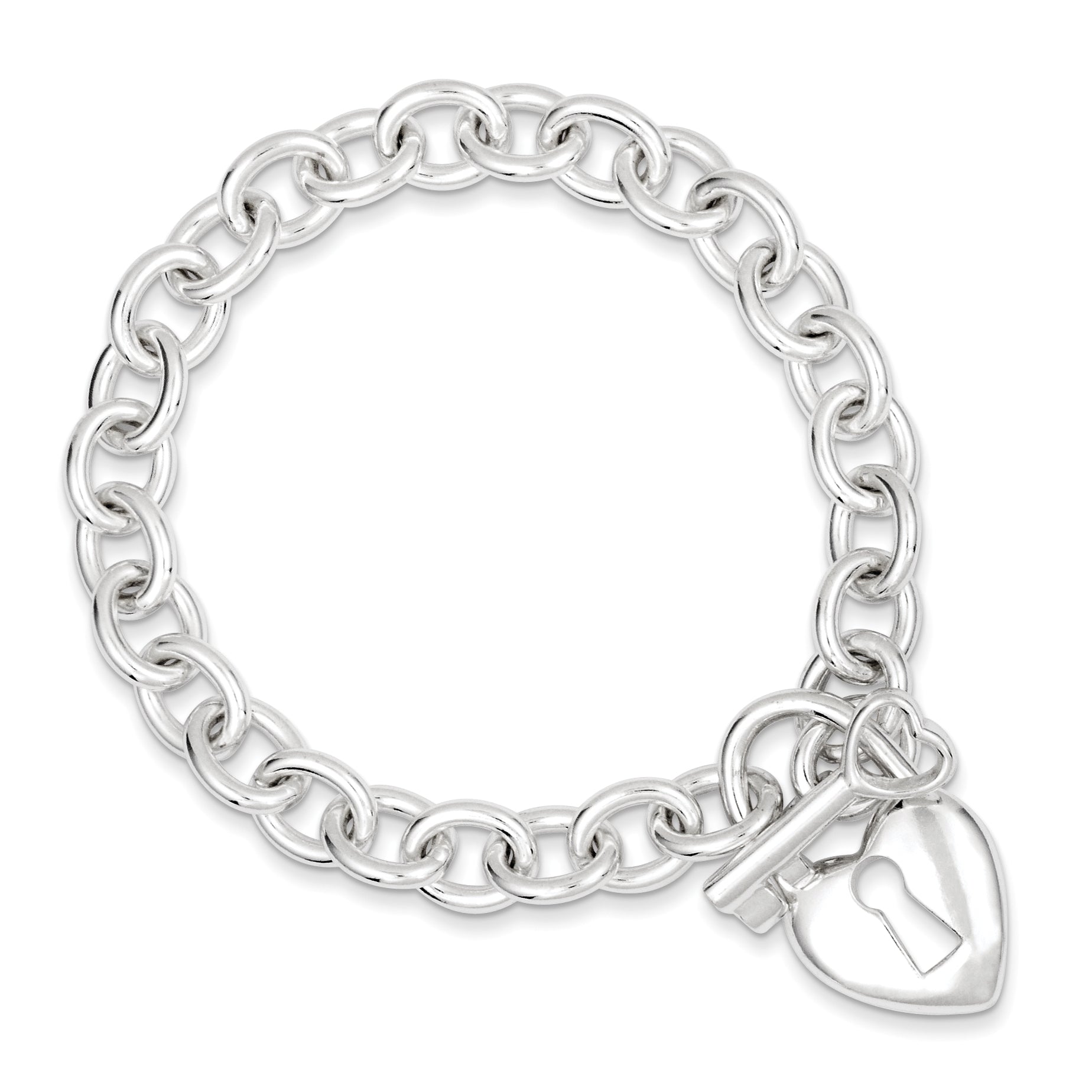 Sterling Silver Polished Heart and Key Bracelet Secondary image