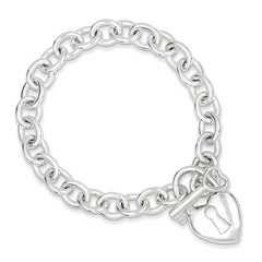 Sterling Silver Polished Heart and Key Bracelet
