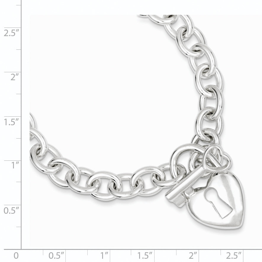 Sterling Silver Polished Heart and Key Bracelet