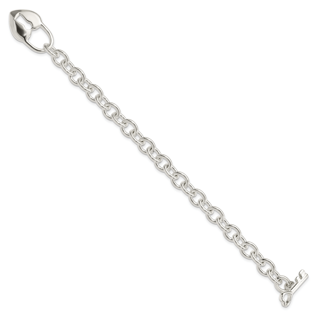 Sterling Silver Polished Heart and Key Bracelet