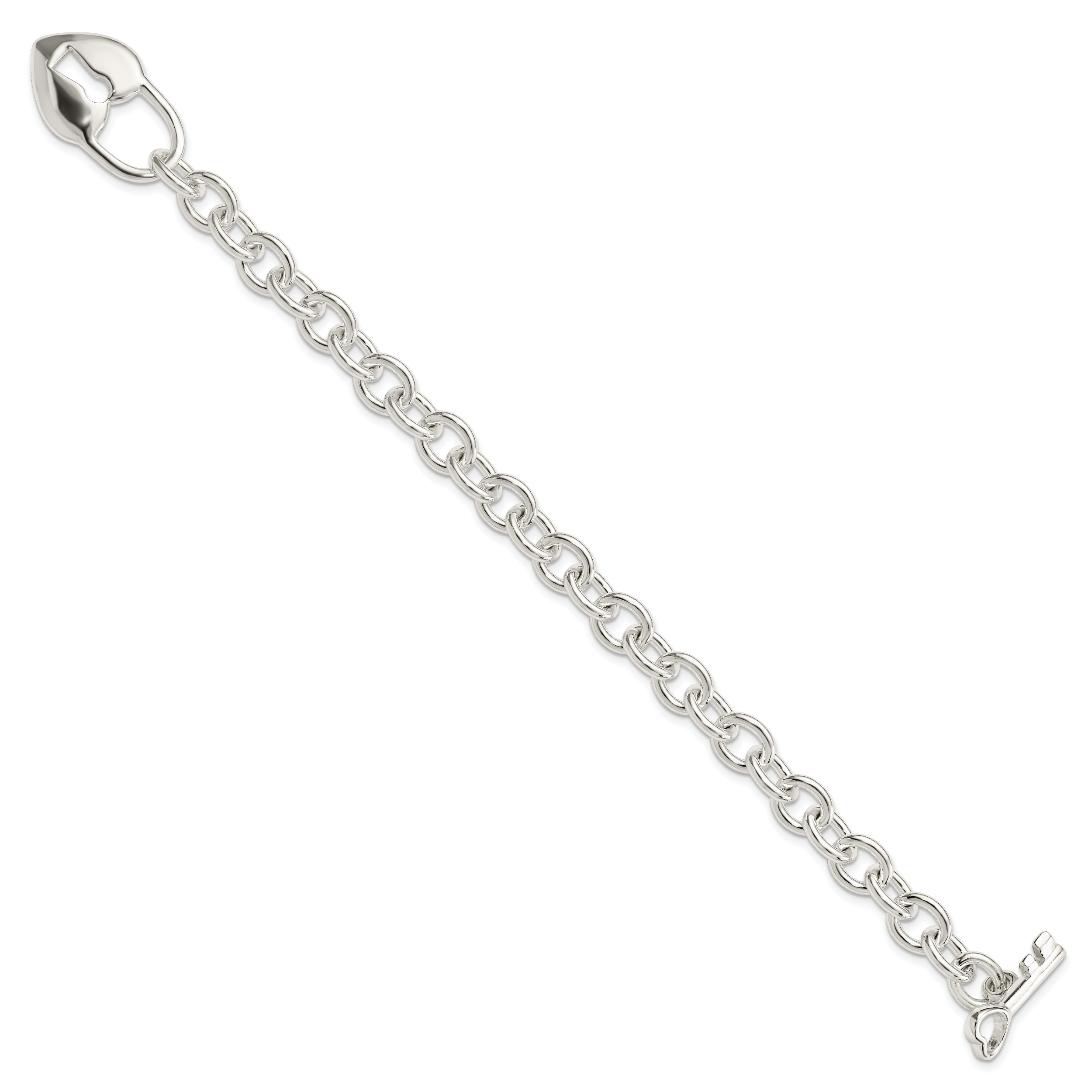 Sterling Silver Polished Heart and Key Bracelet