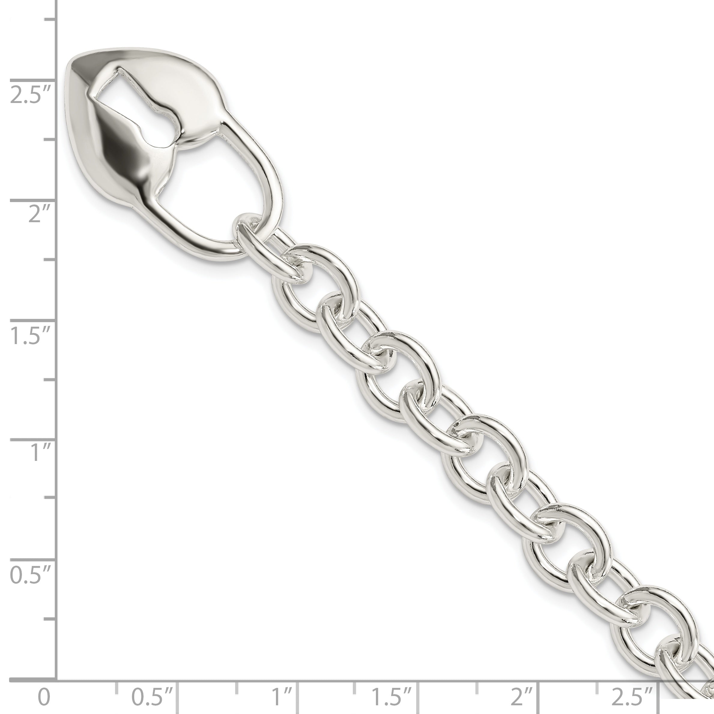 Sterling Silver Polished Heart and Key Bracelet