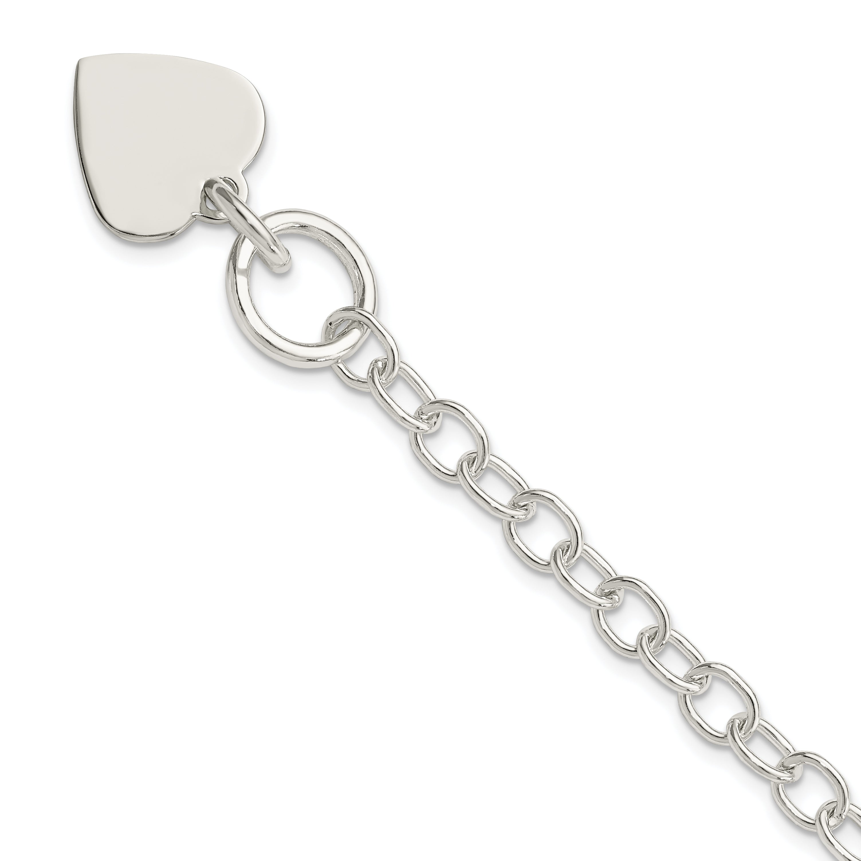 Sterling Silver Polished Engraveable Heart Charm Bracelet Main image