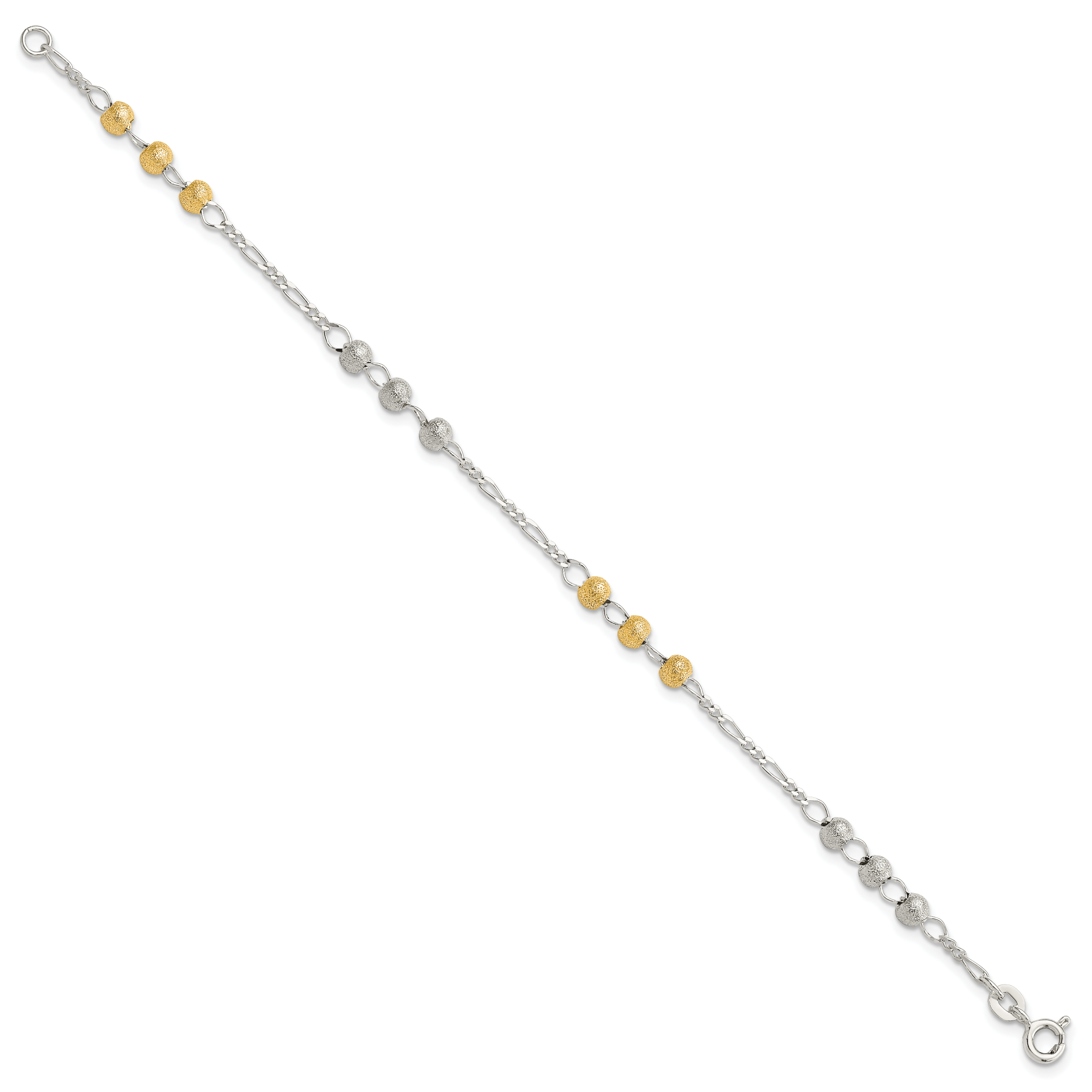 Sterling Silver Gold-tone Textured Beaded Bracelet Secondary image