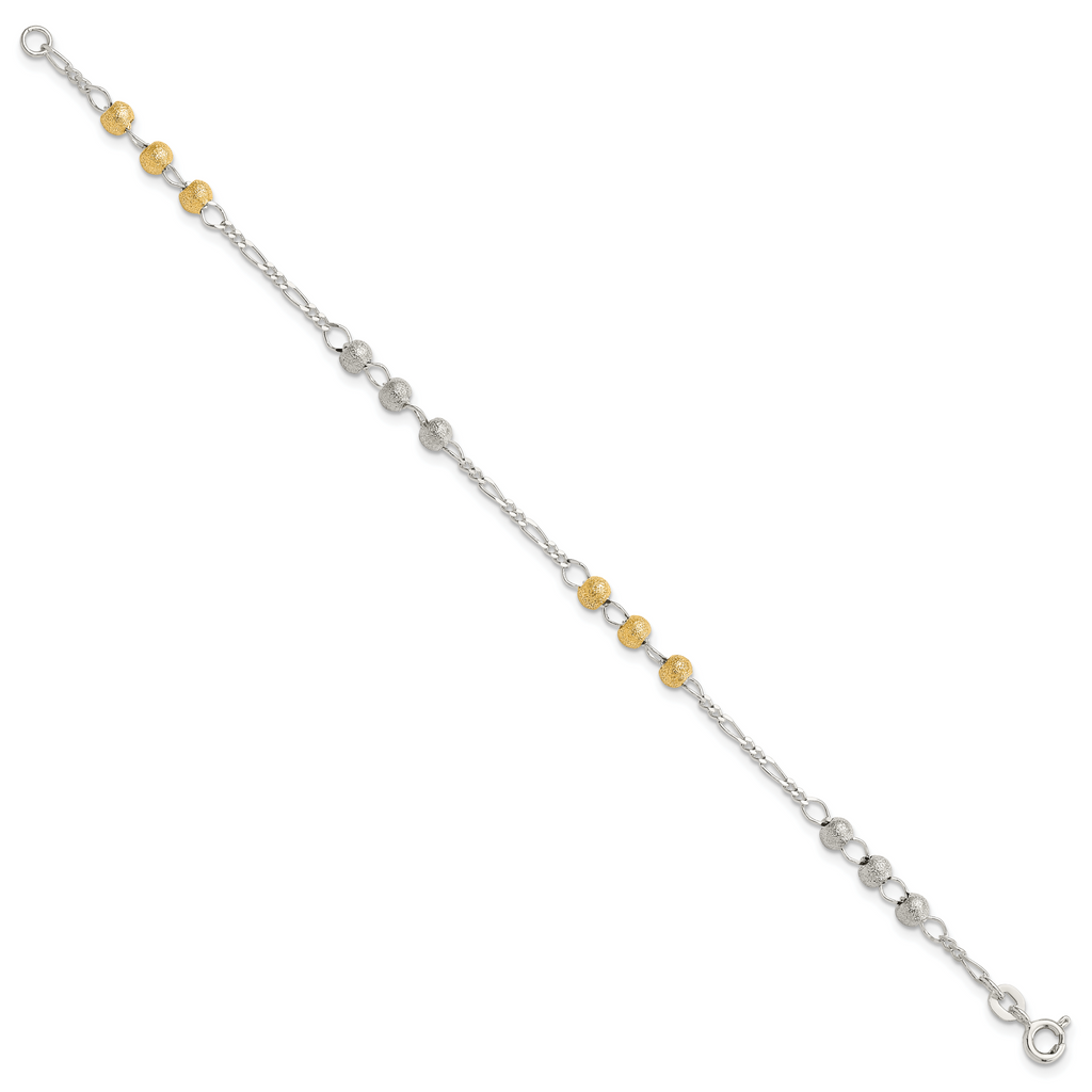 Sterling Silver Gold-tone Textured Beaded Bracelet