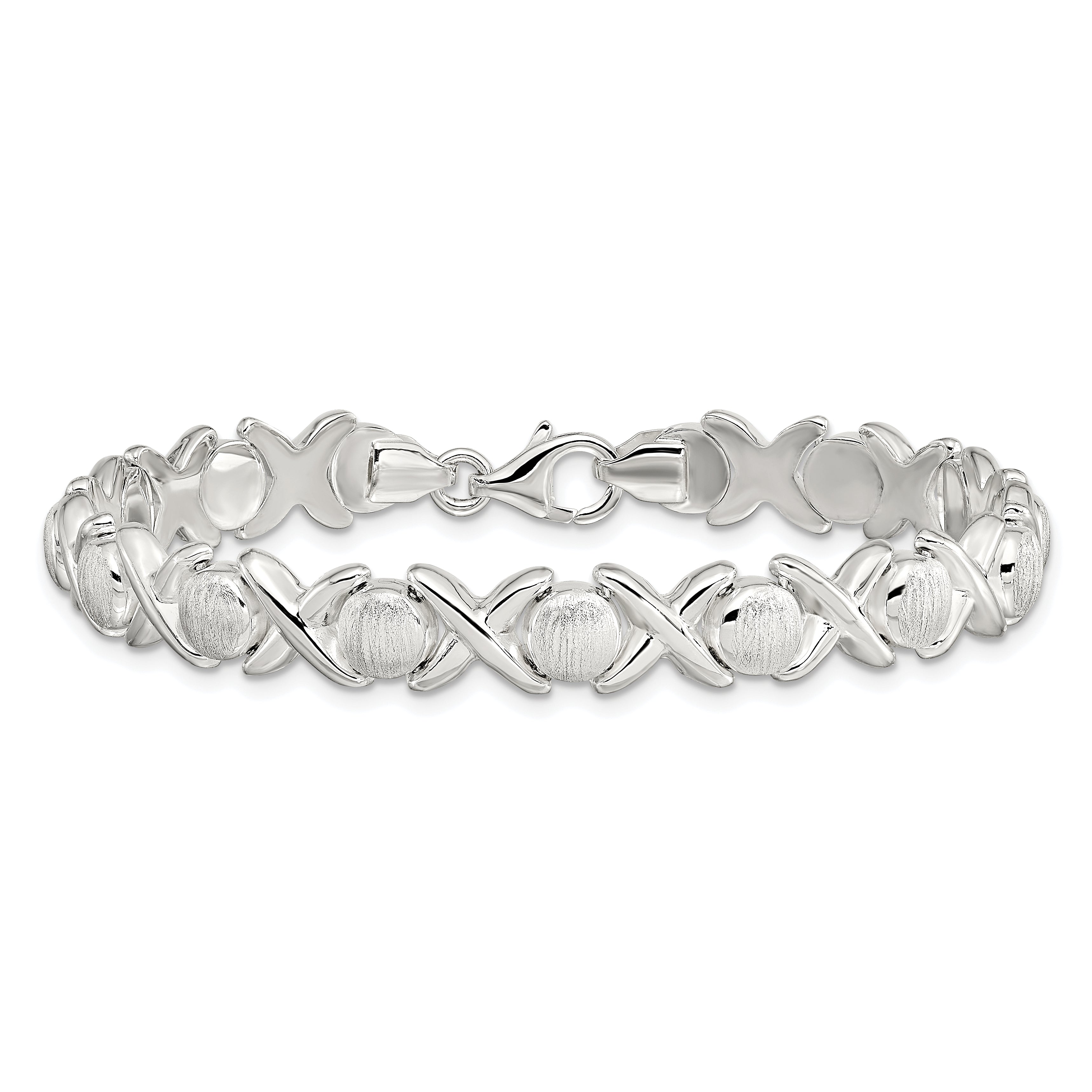 Sterling Silver Polished and Satin X and O Bracelet
