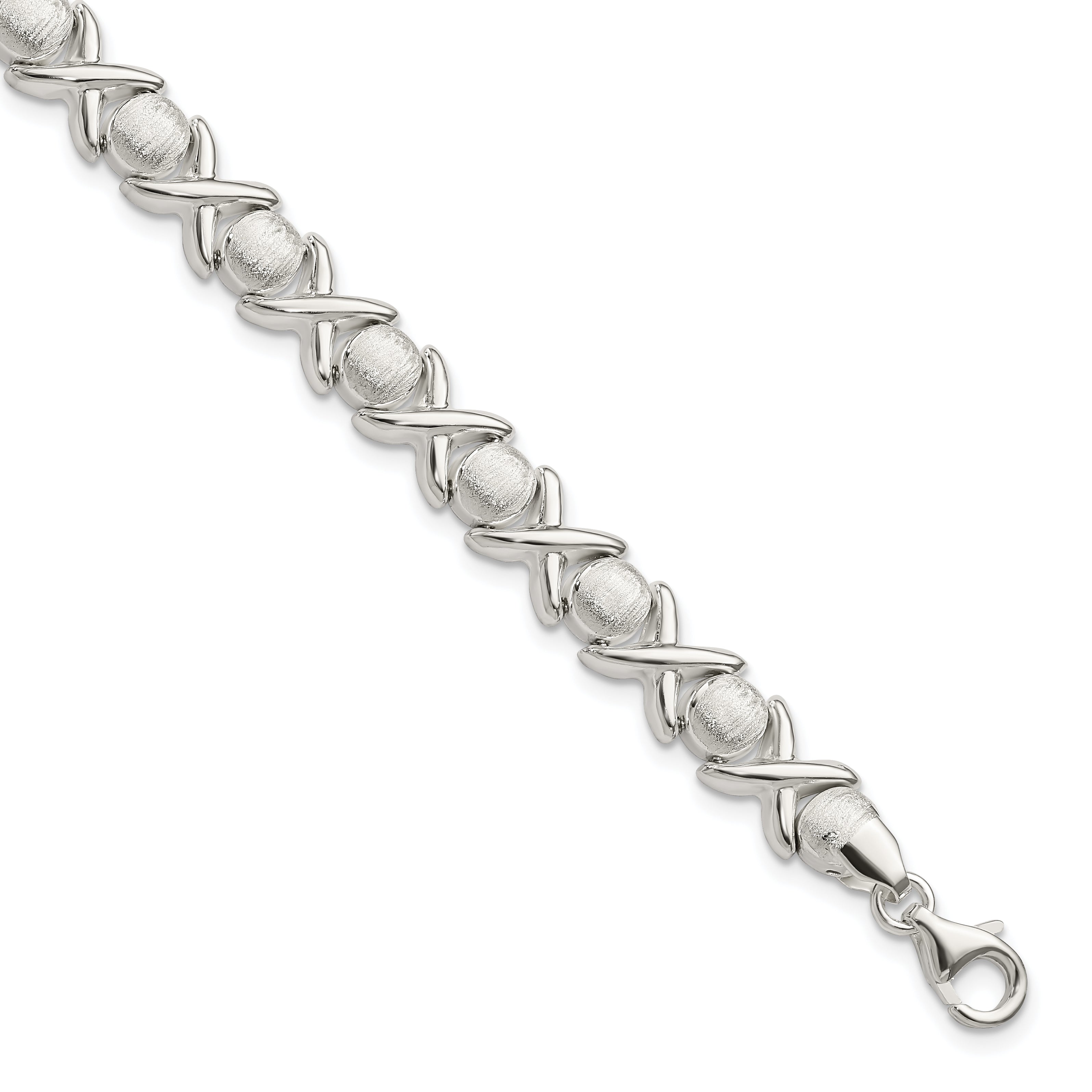 Sterling Silver Polished and Satin X and O Bracelet Main image