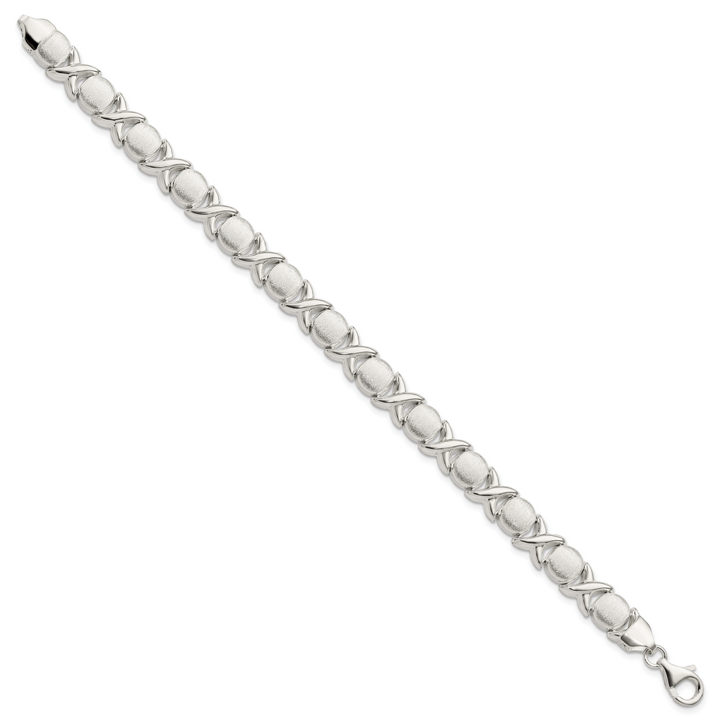Sterling Silver Polished and Satin X and O Bracelet