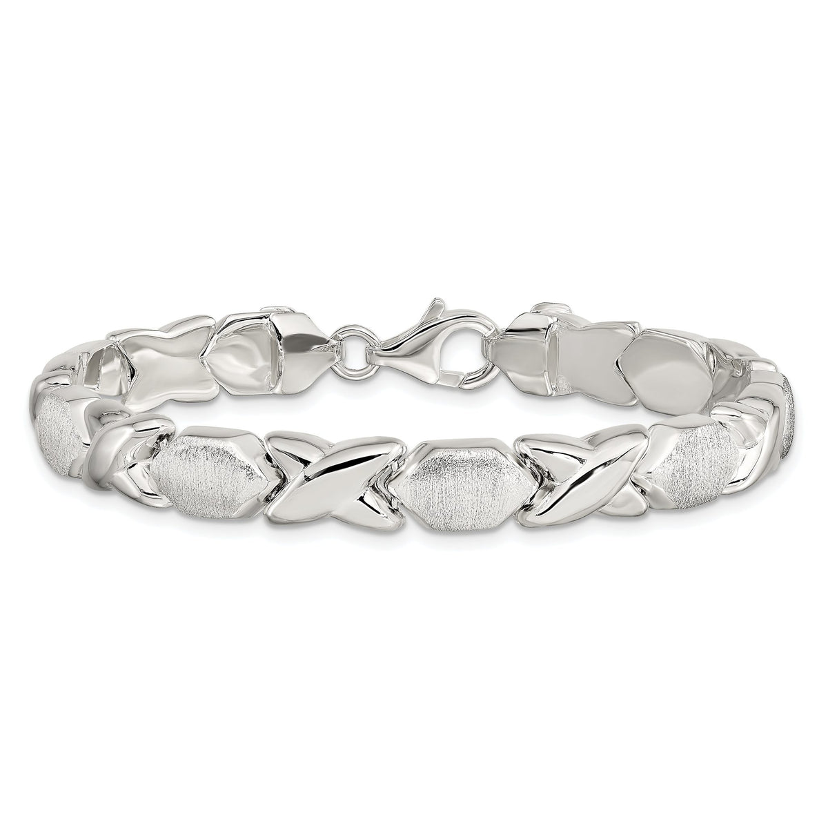Link Bracelet in Sterling Silver, 8mm Brushed & Satin - Sophia Jewelers