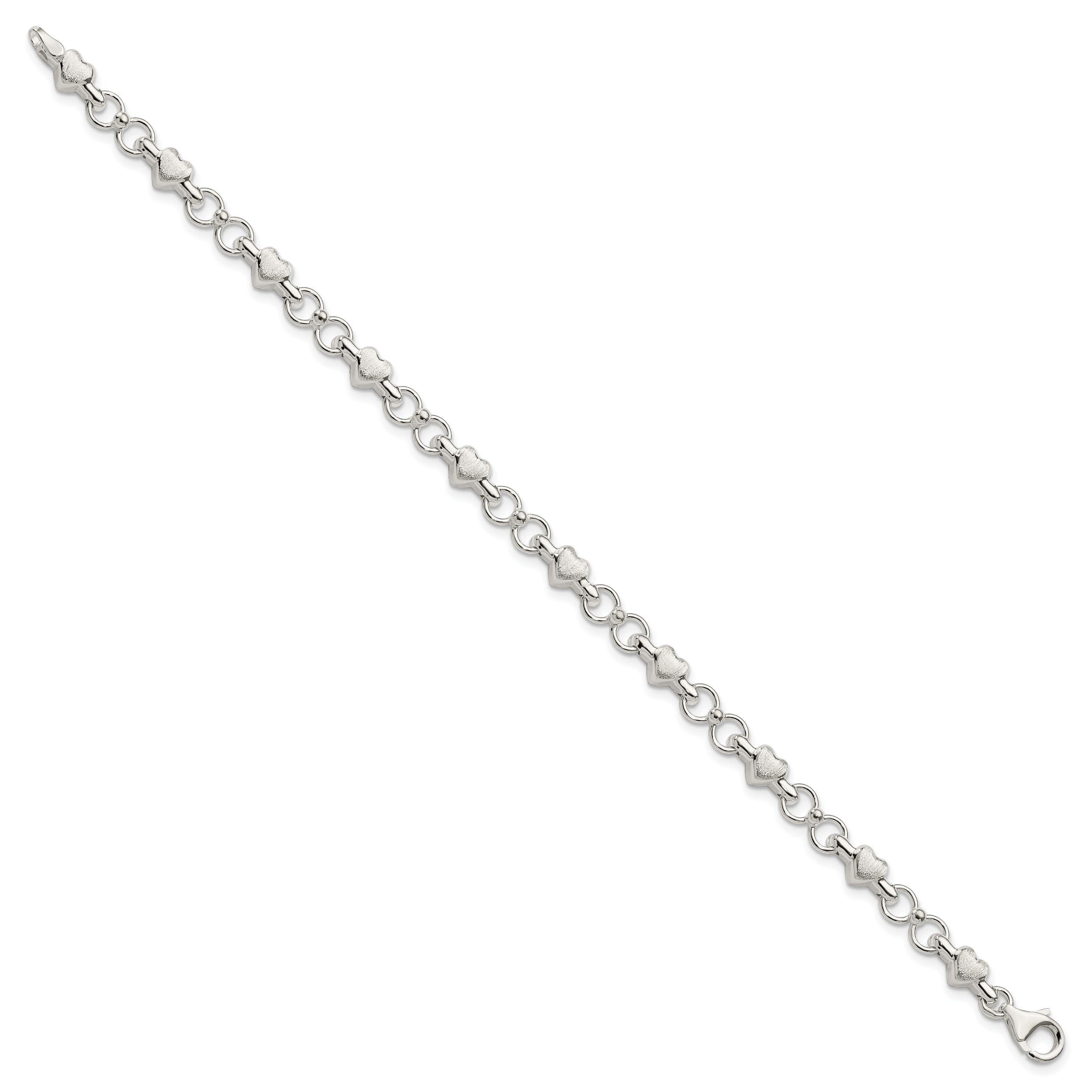 Sterling Silver Polished and Brushed Hearts and Circles Bracelet Secondary image